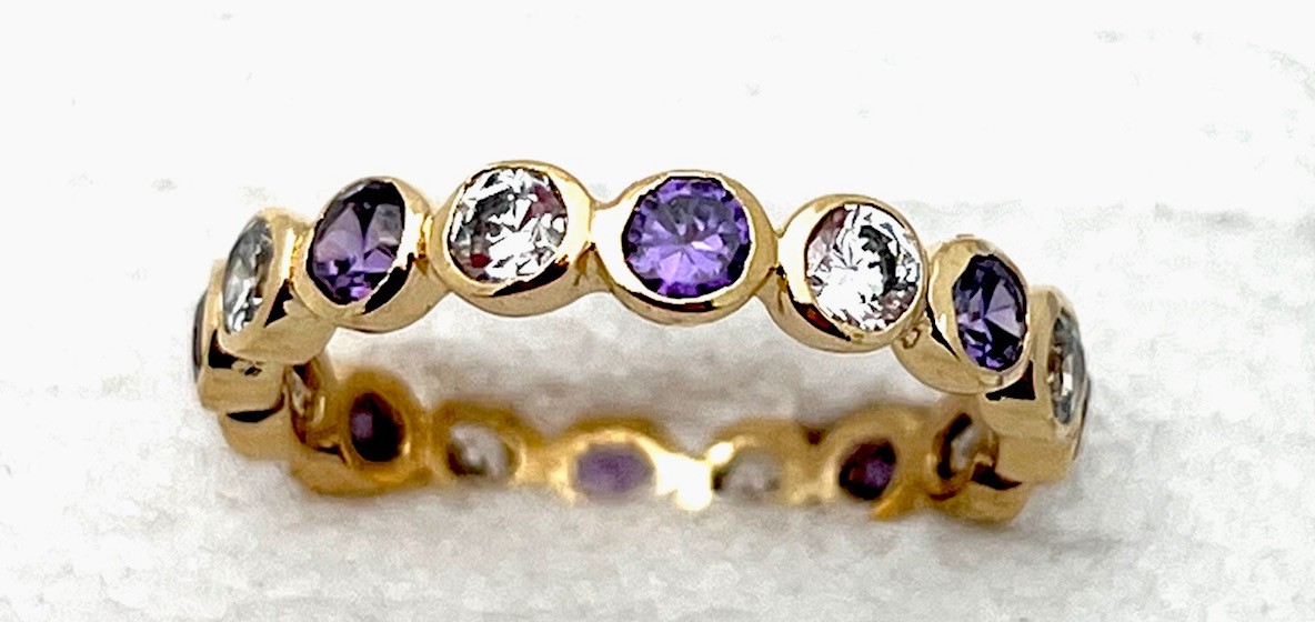 DaneCraft 24KT Gold Over 925 Sterling 16 Purple/Clear CZ Band Ring Size 7