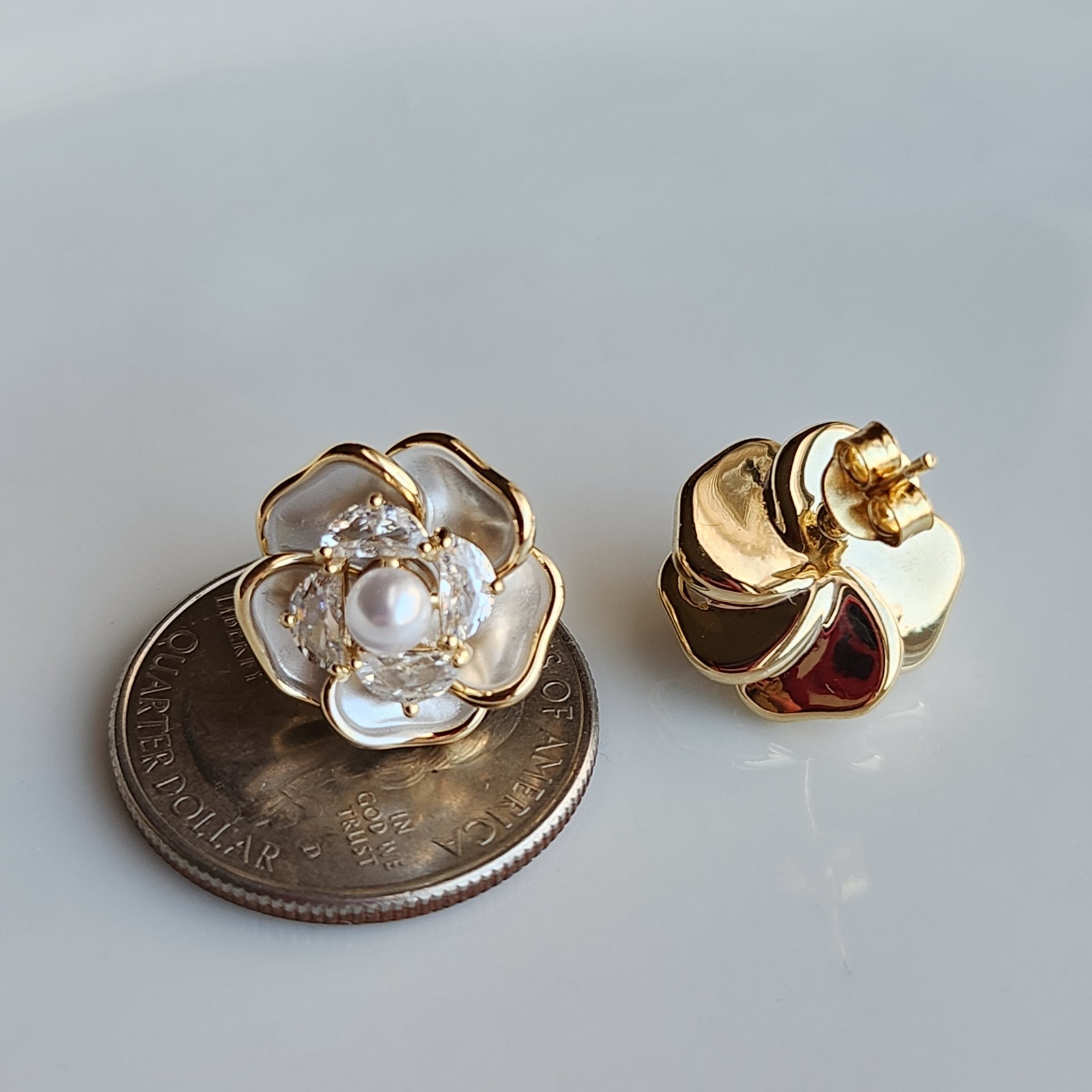 925 Sterling Silver Pearl Sapphire 5/8” Earrings Gemstone Yellow Gold-Plated