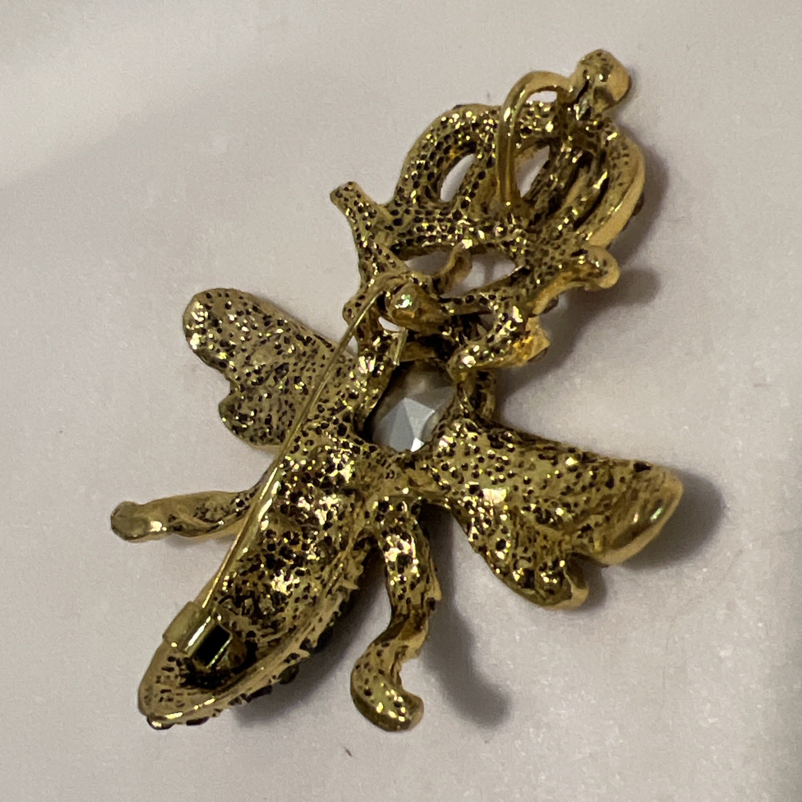 Queen Bee Brooch Crown Gold Tone Insect Pin Red Yellow Blue