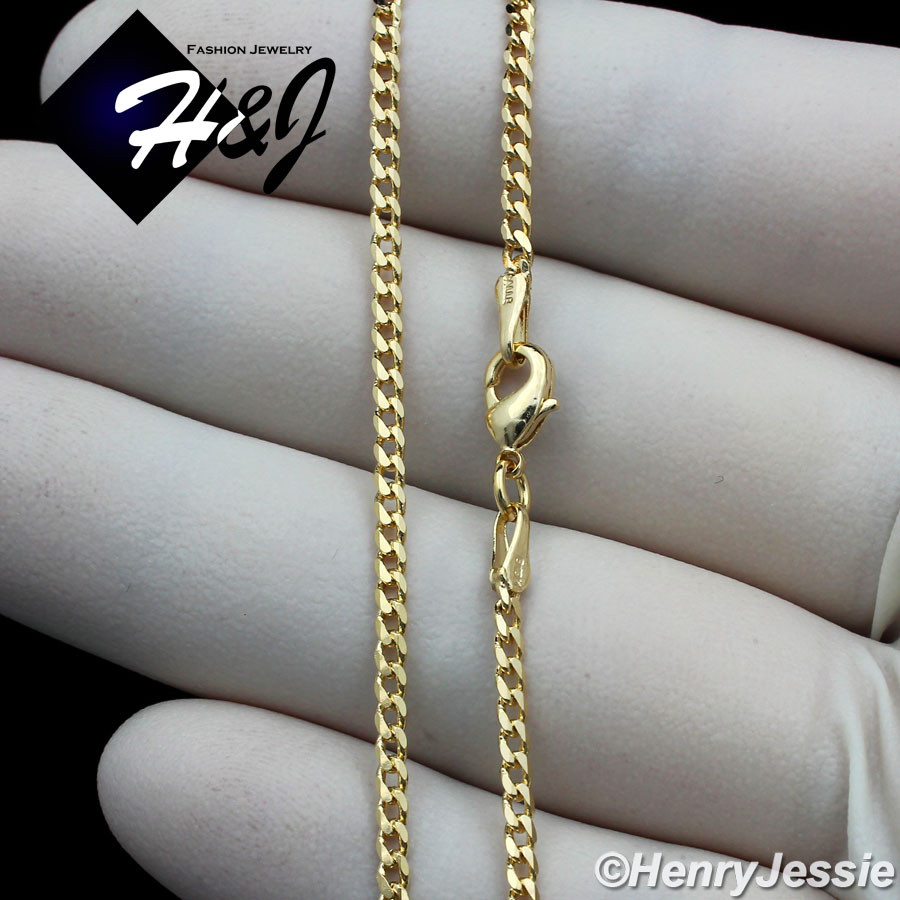 16″MEN WOMEN 18K Gold Filled 2mm Gold Cuban Curb Link Chain Necklace*GFN3