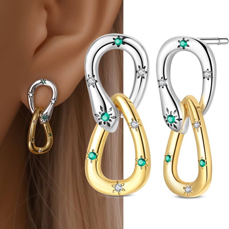 PANDACH 925 Sterling Silver Two-Tone Tnfinity Star Stud Earrings For Women Gifts