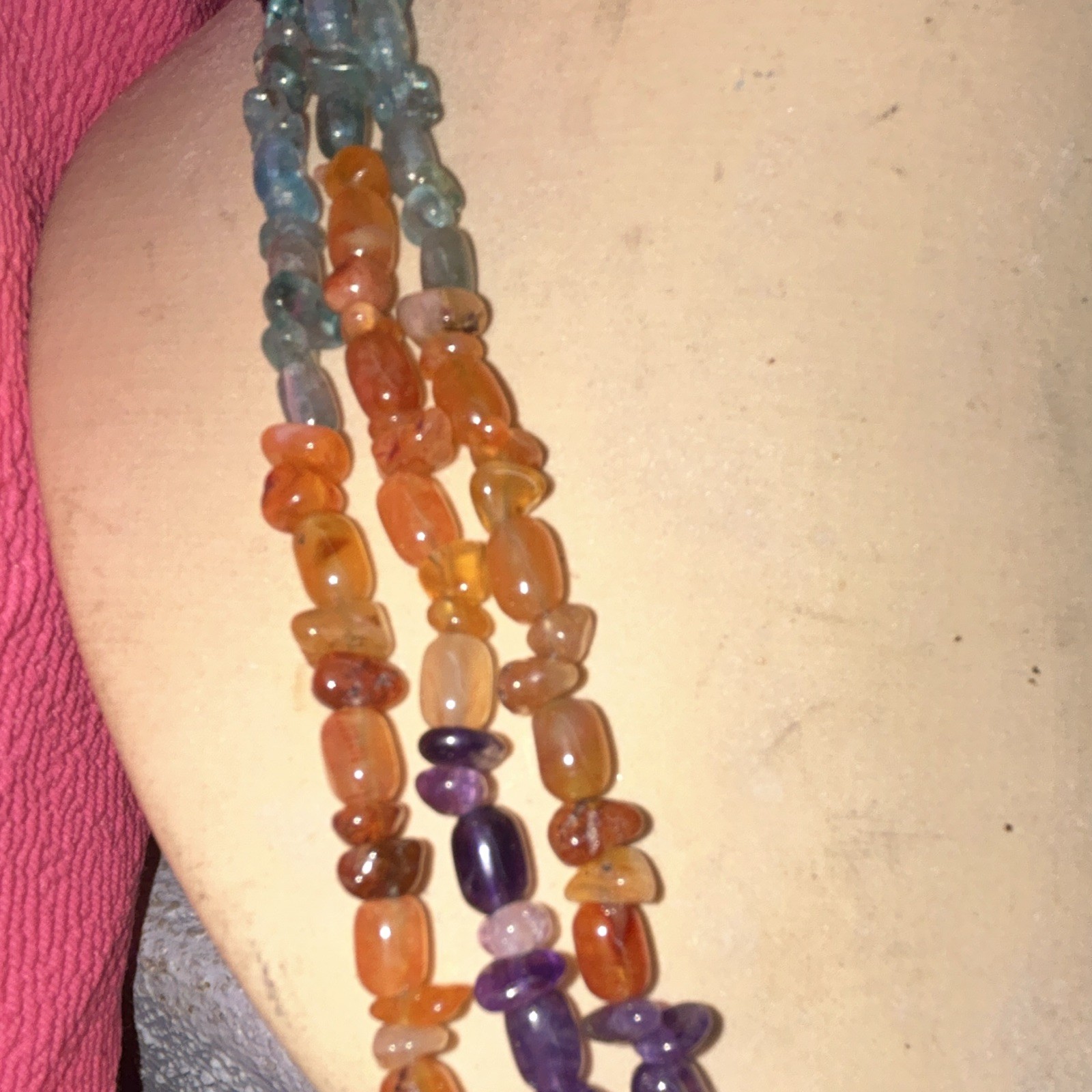 Layered Multicolor Gemstone Beaded Necklace Amethyst, amber, turquoise