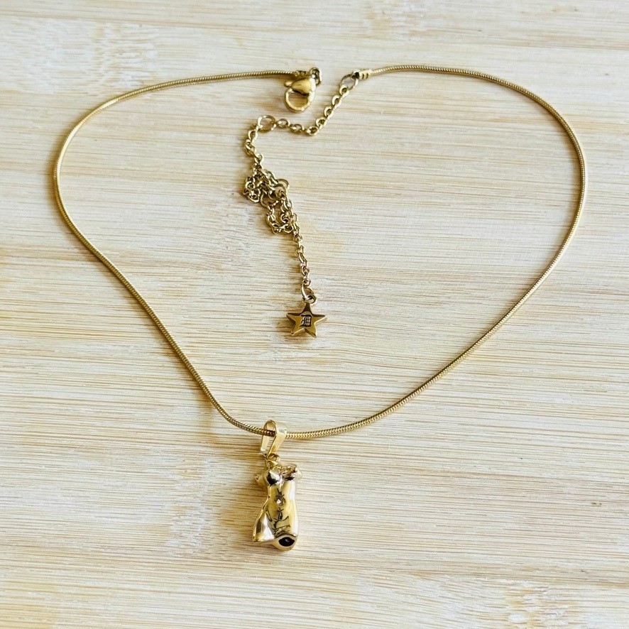 Dalmata Female Torso Sculpture Gold Necklace Stainless Steel Goth Rockabilly 17″