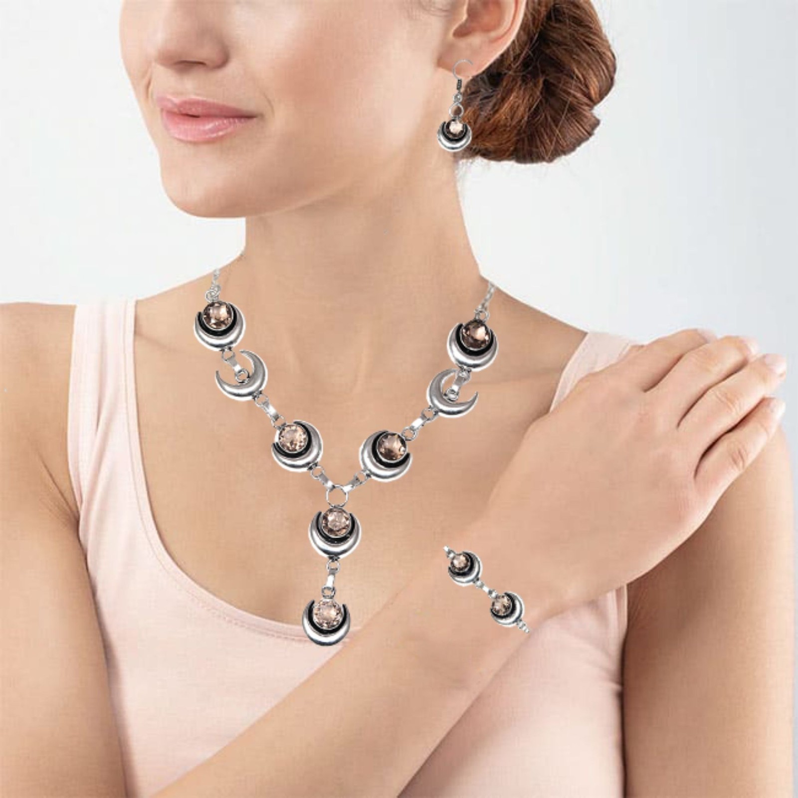 Smoky Quartz Gemstone Handmade Ethnic Jewelry Necklace Set 18-20”