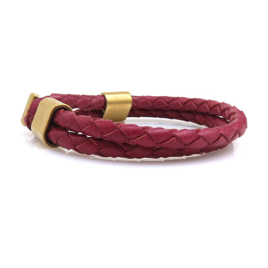 Auth SAINT LAURENT Bracelet Bordeaux/Gold Leather/Metal – r11338a