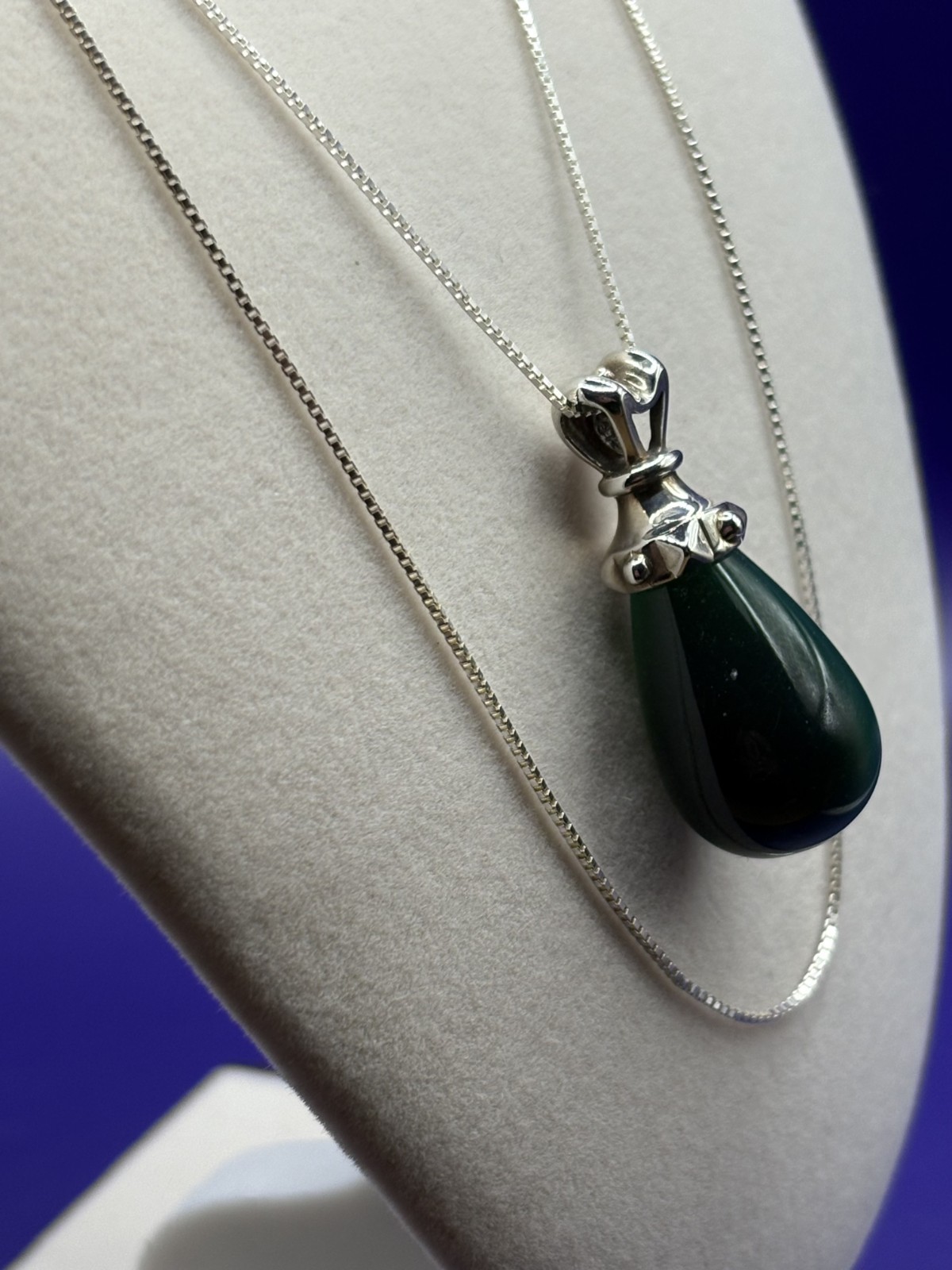 Teardrop Green Agate Sterling Silver Boho Pendant Necklace, Handmade Filigree…