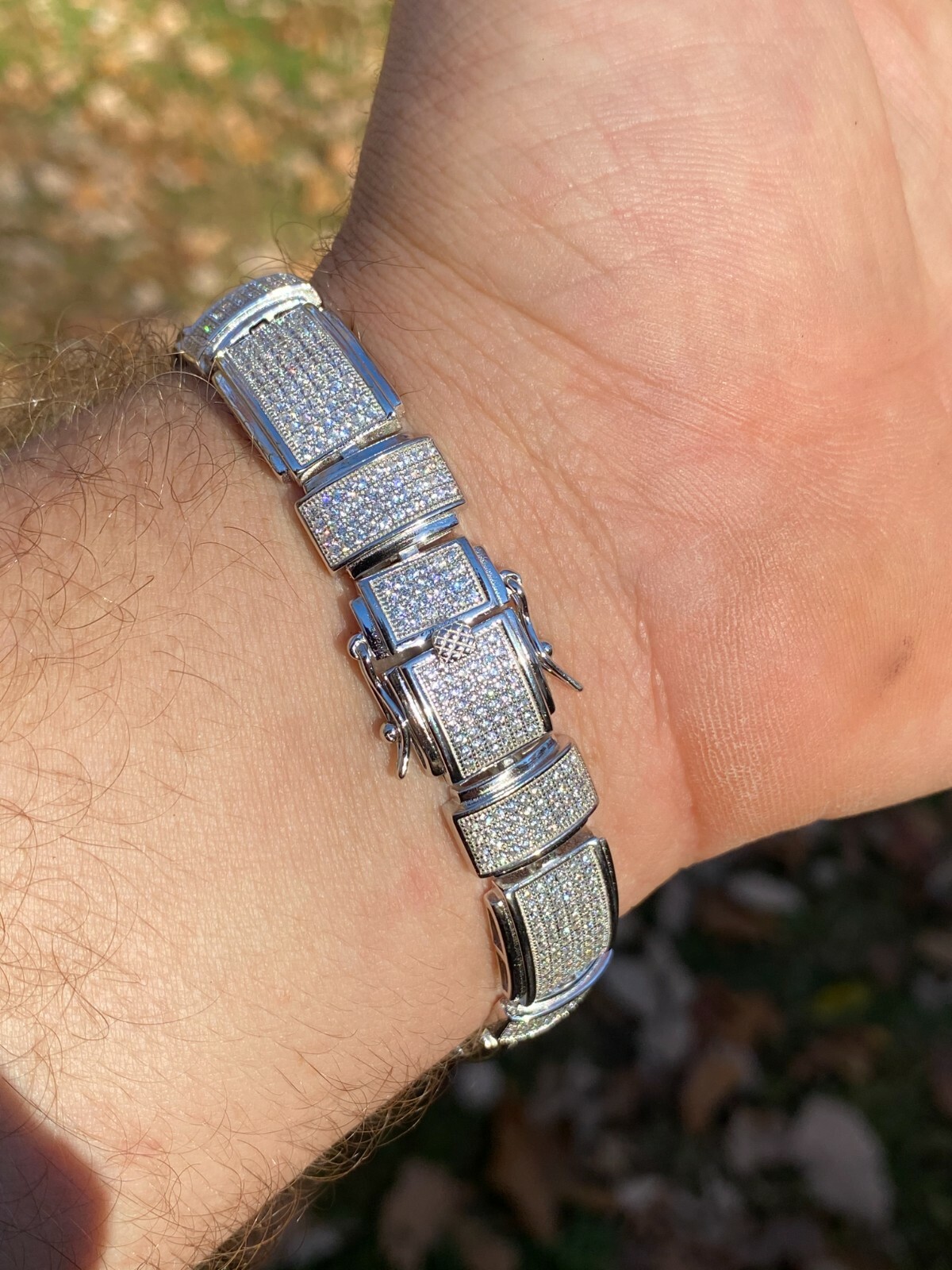 Mens Real Solid 925 Sterling Silver CZ HipHop Custom Flooded Out Bracelet 12mm