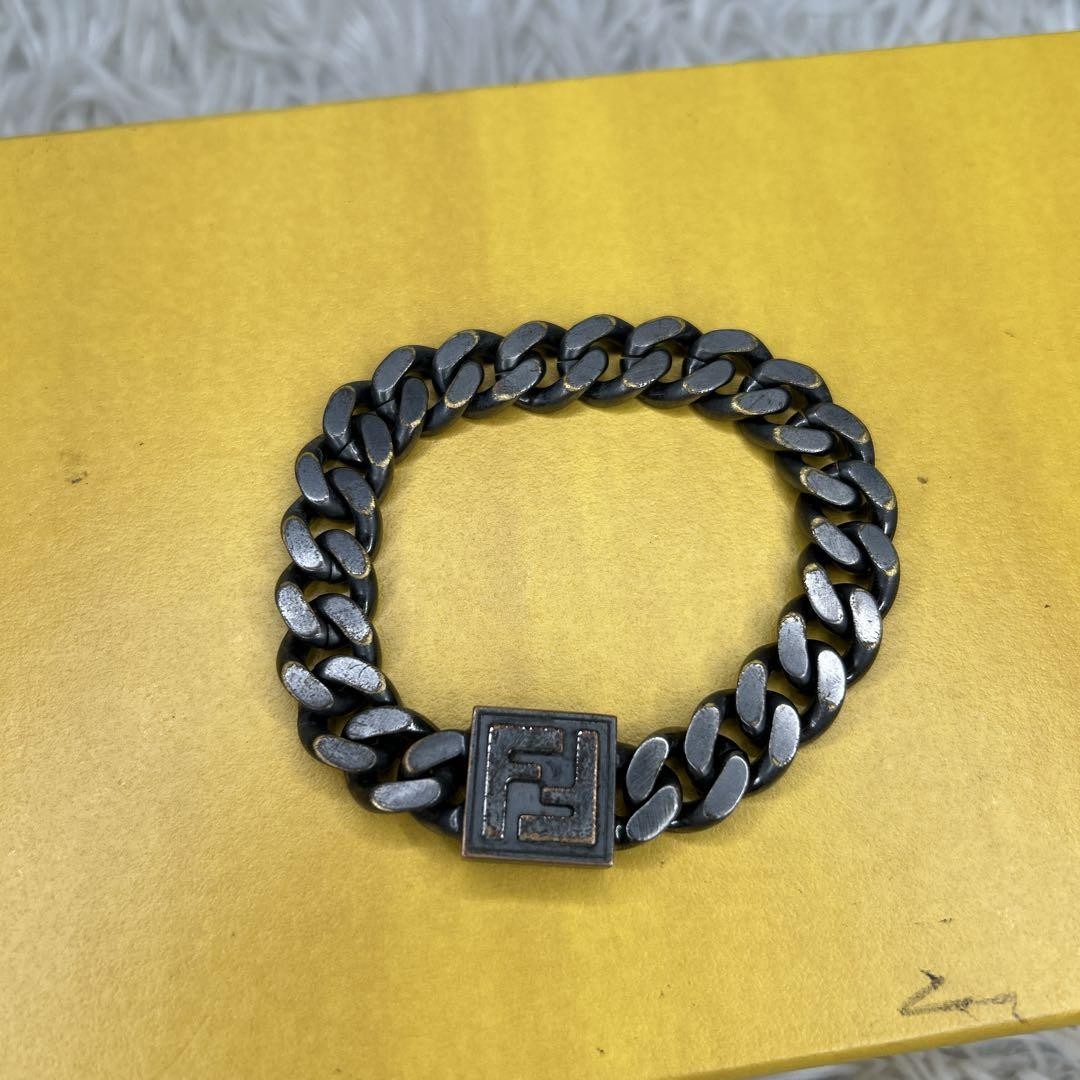 FENDI FF Logo Chain Bracelet S Bangle Silver Chain Authentic