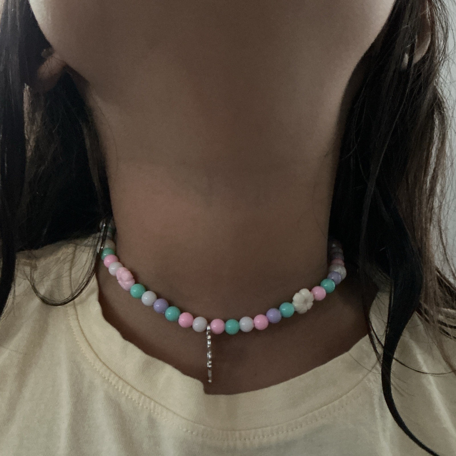 Multicolor Plastic Beaded Choker Charm Necklace Ball/Bead Chain No Stone