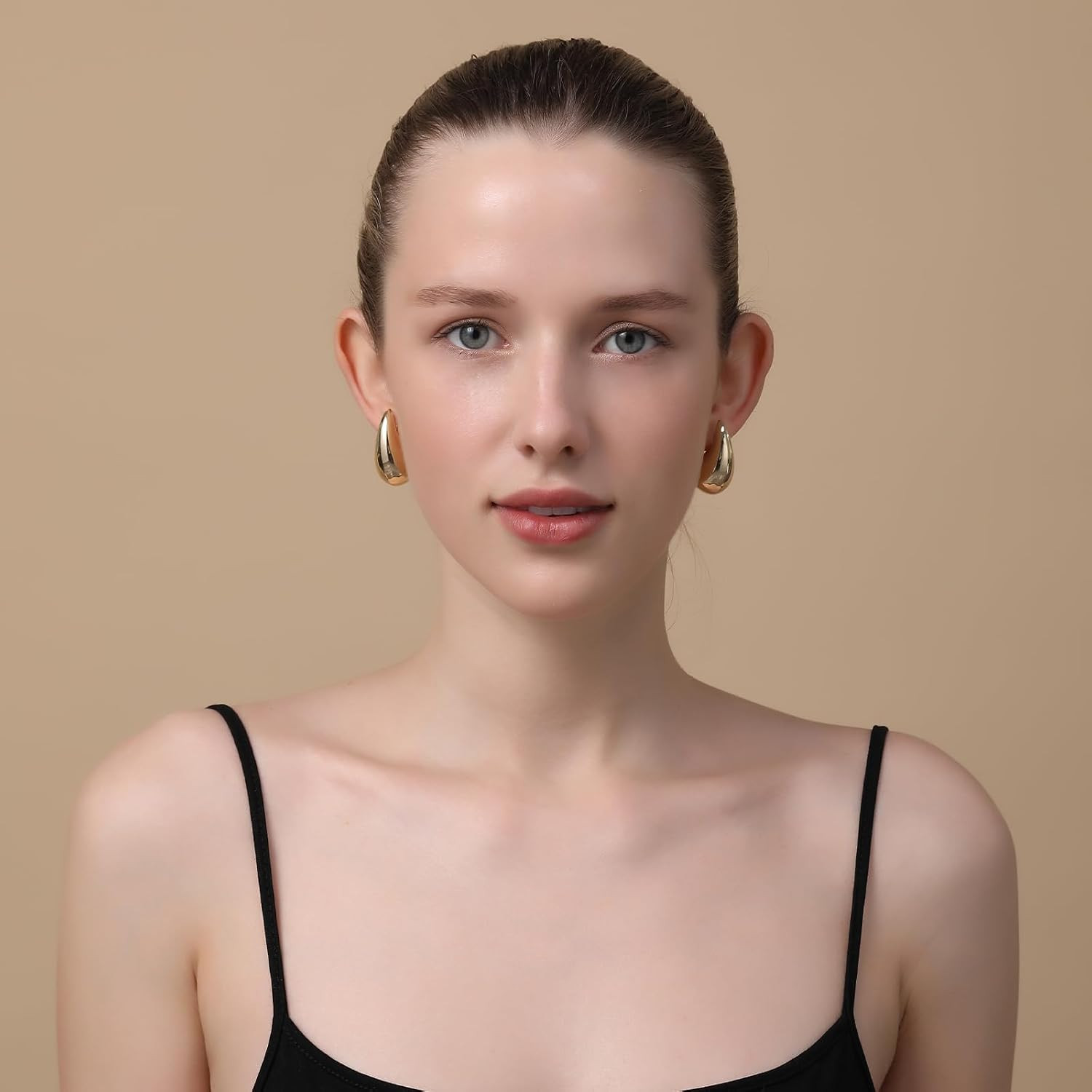 Chunky 14K Gold Plated Hoop Earrings for Women, Lightweight Waterdrop Hollow Ope