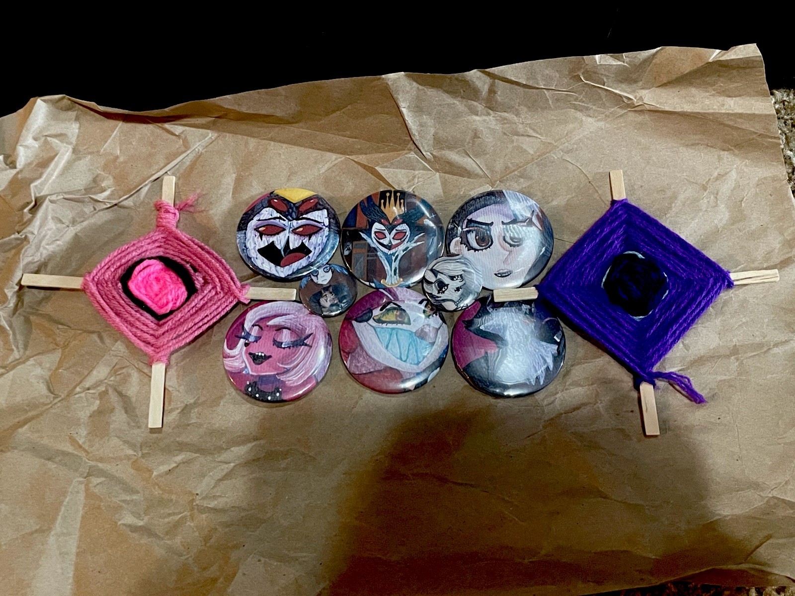 8 Original Art Pins And 2 Cat Eyes (6 Big Helluva Boss Pins + 2 Small Pins)