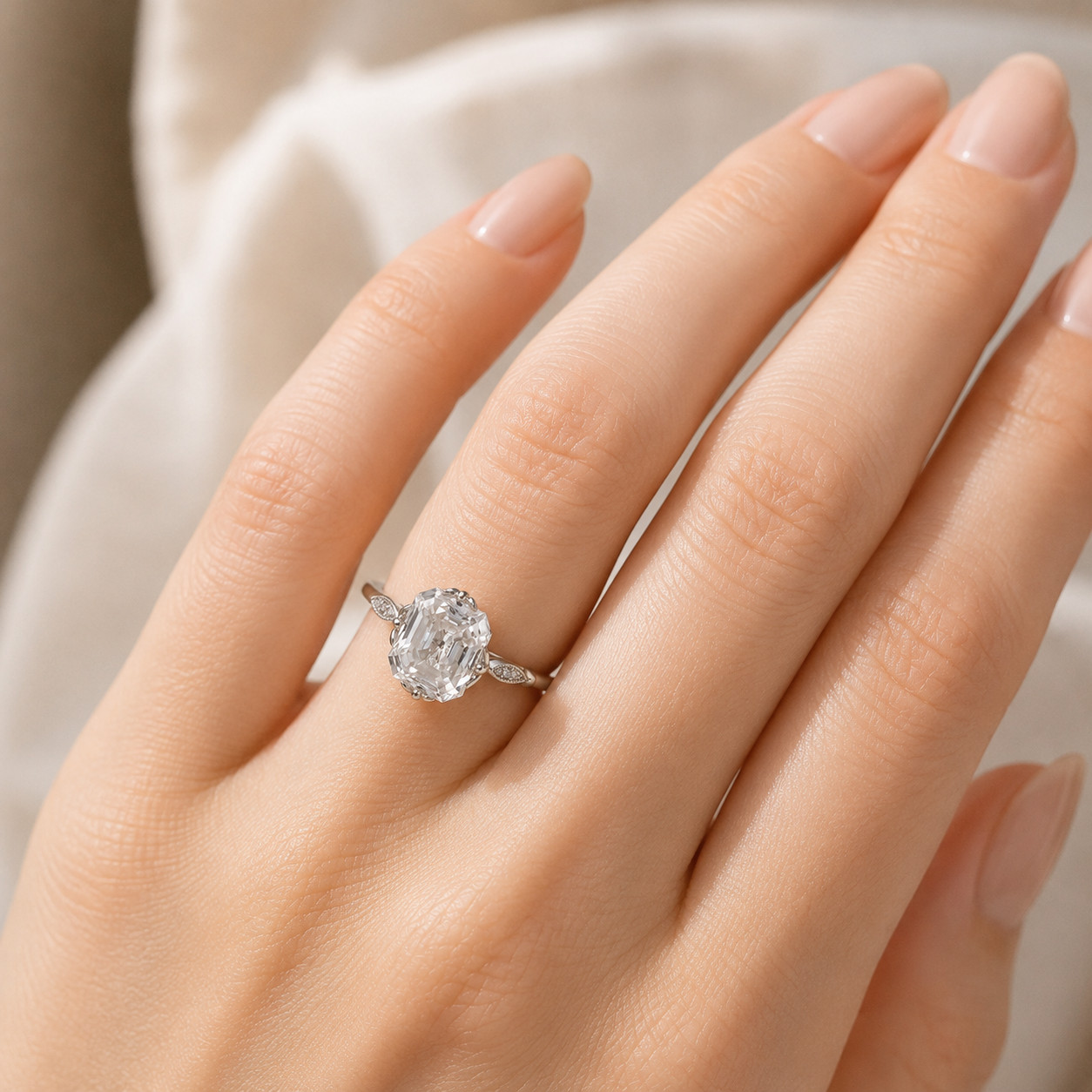 925 Sterling Silver Emerald Cut White CZ Solitaire Engagement Four Prong RIng