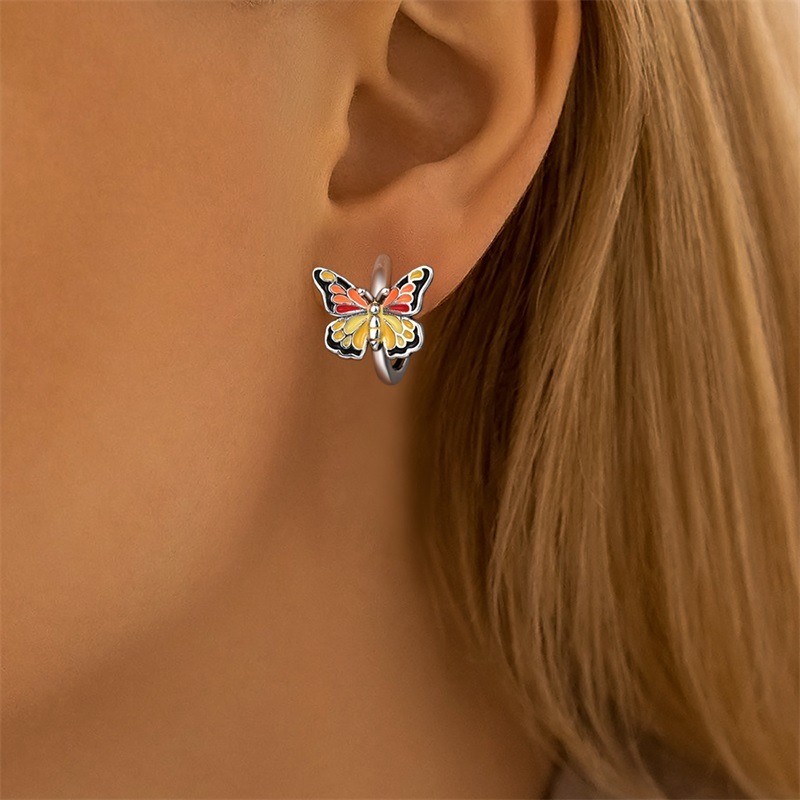 PANDACH 925 Sterling Silver Tiny Butterfly Hoop Earrings for Women Daily Wear