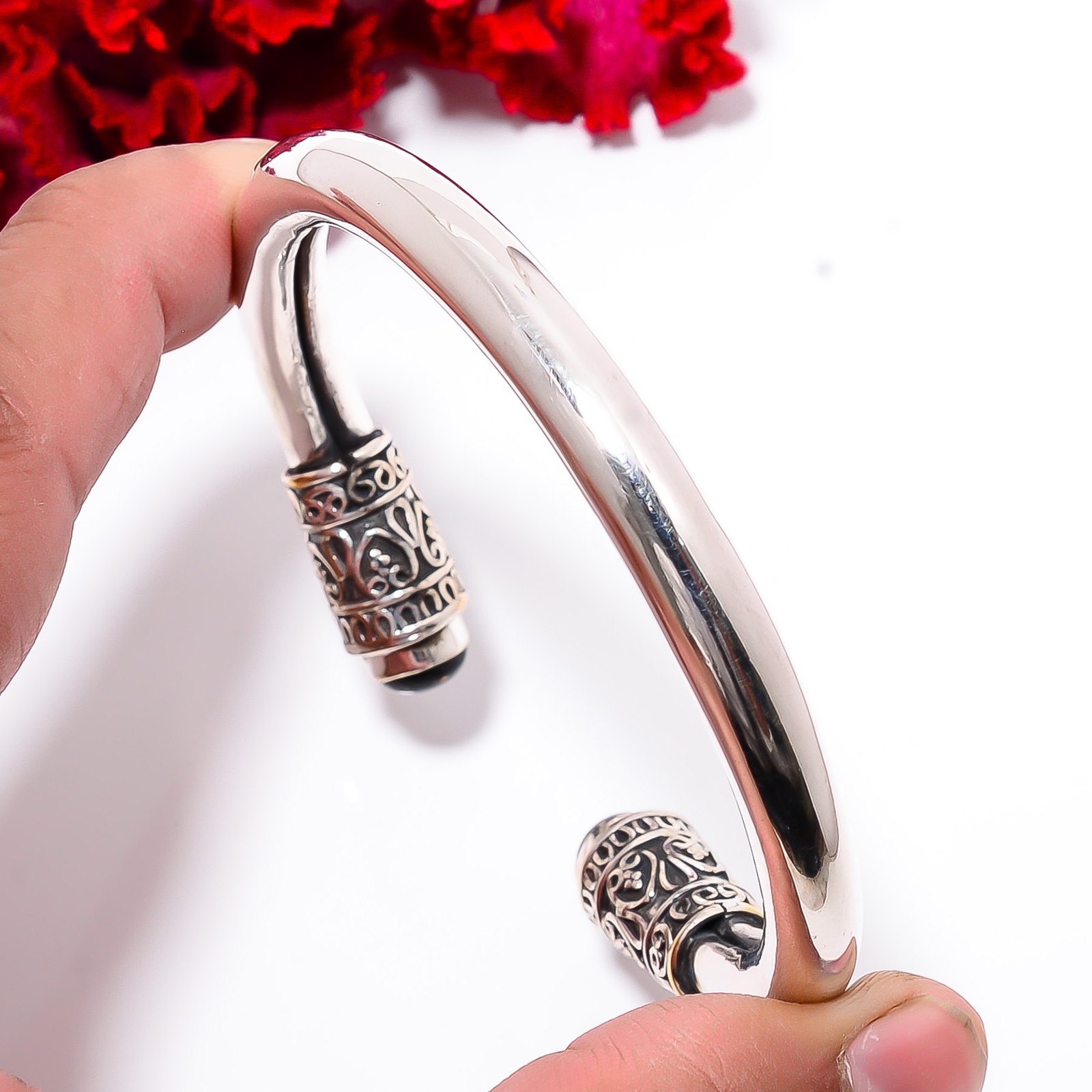 Copper Black Turquoise 925 Sterling Silver Bali Cuff|C1000394149