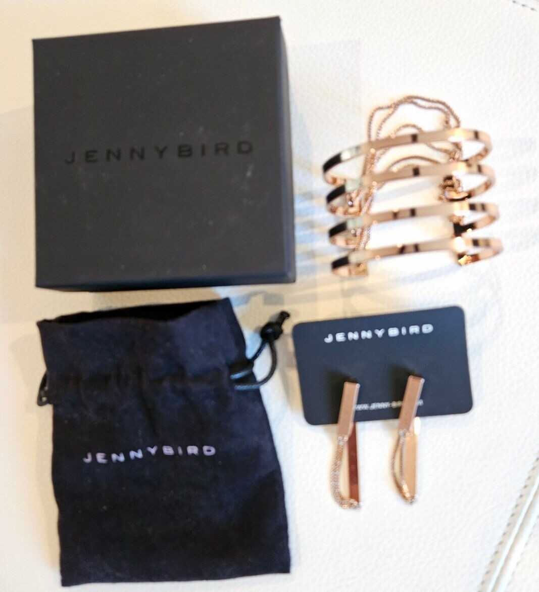 Jenny Bird Rose Gold finish Series Cuff Bracelet and Matching Earrings Set EUC!