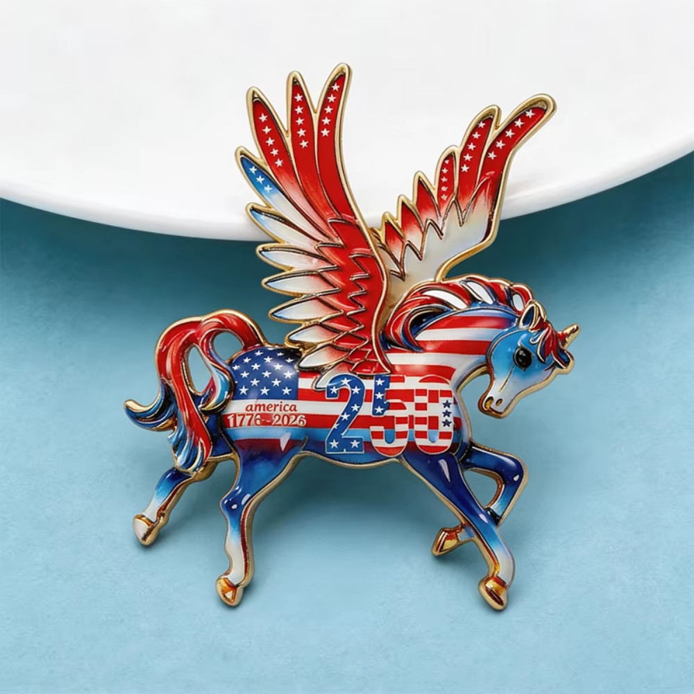 250 American Flying Horse Brooch USA Flag Pin Patriotic Indepence Day Jewelry Gi
