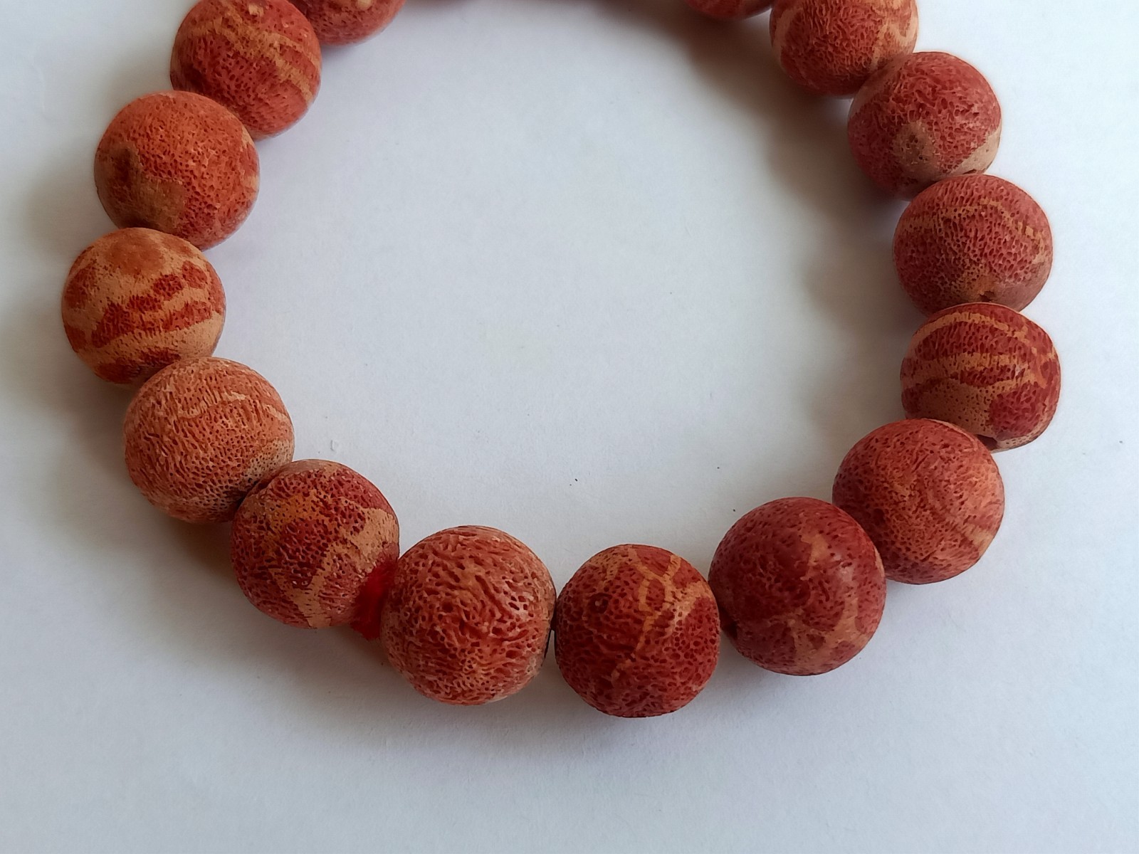 12mm Natural No Treatment Sponge Red Coral Round Stretch Beads Bracelet
