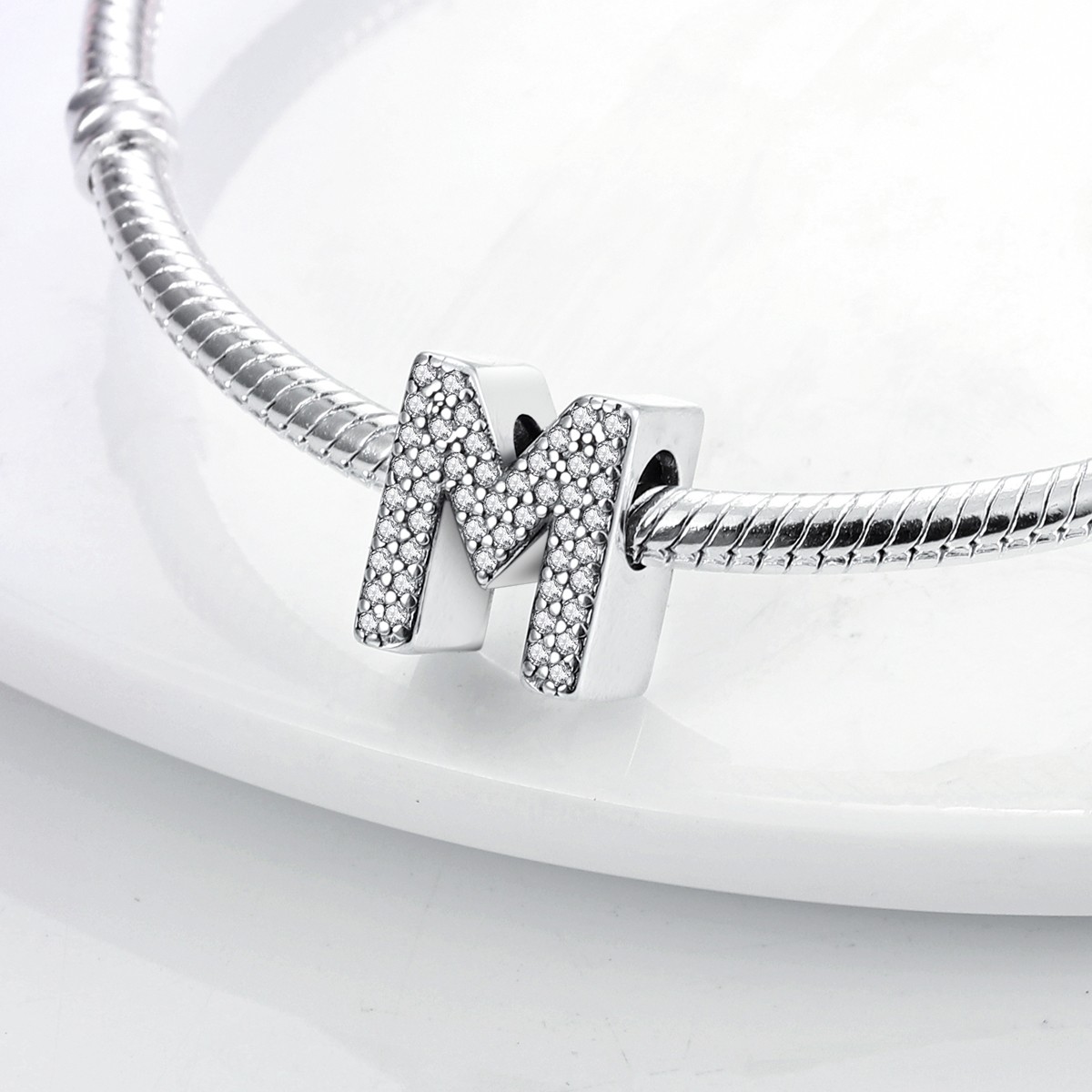 MULA Original Letter M Charm Clear AAA CZ Fit Women Bracelet 925 Sterling Silver