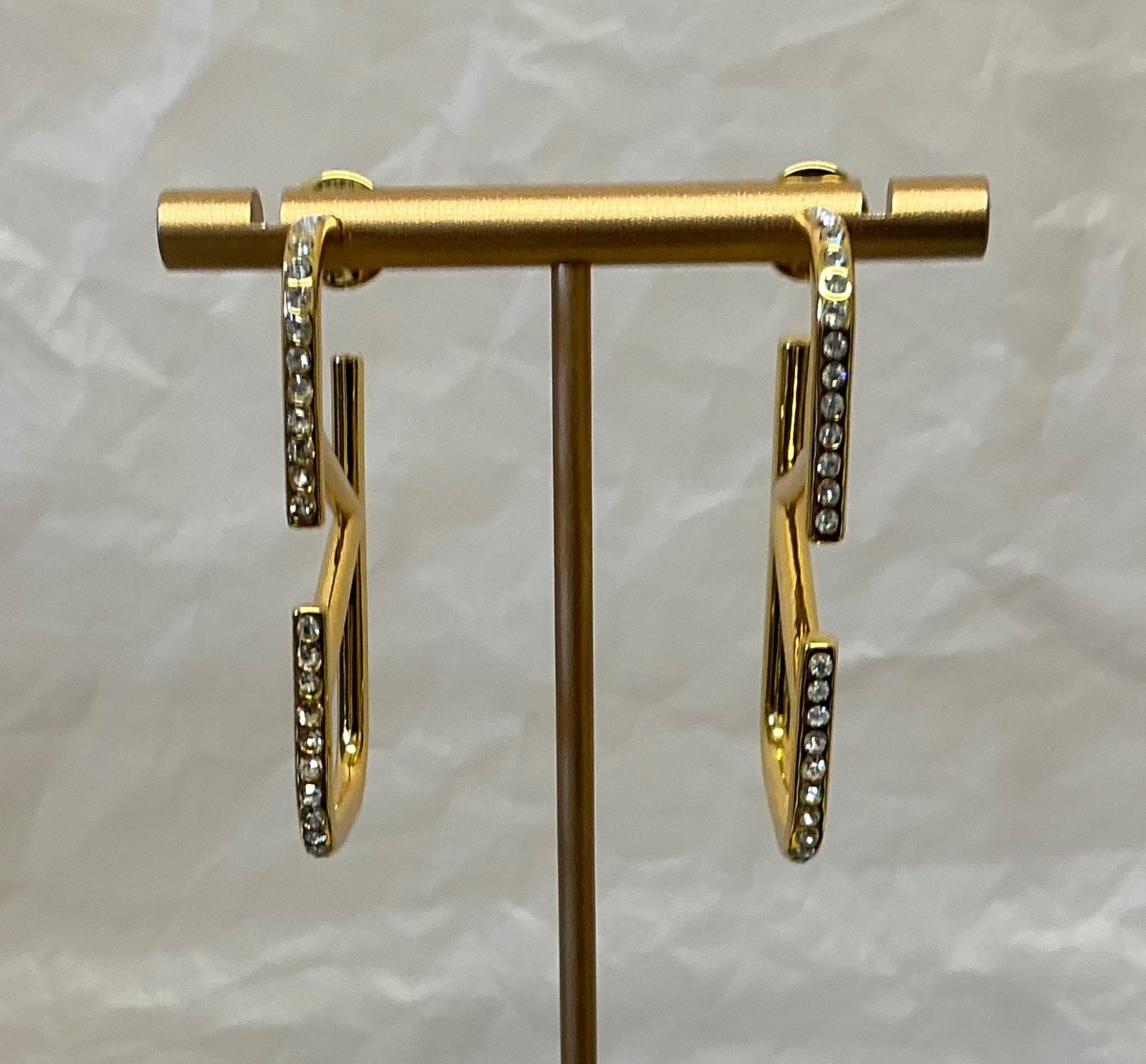 Valentino VLogo Gold Tone Crystal Hoop Earrings # 561