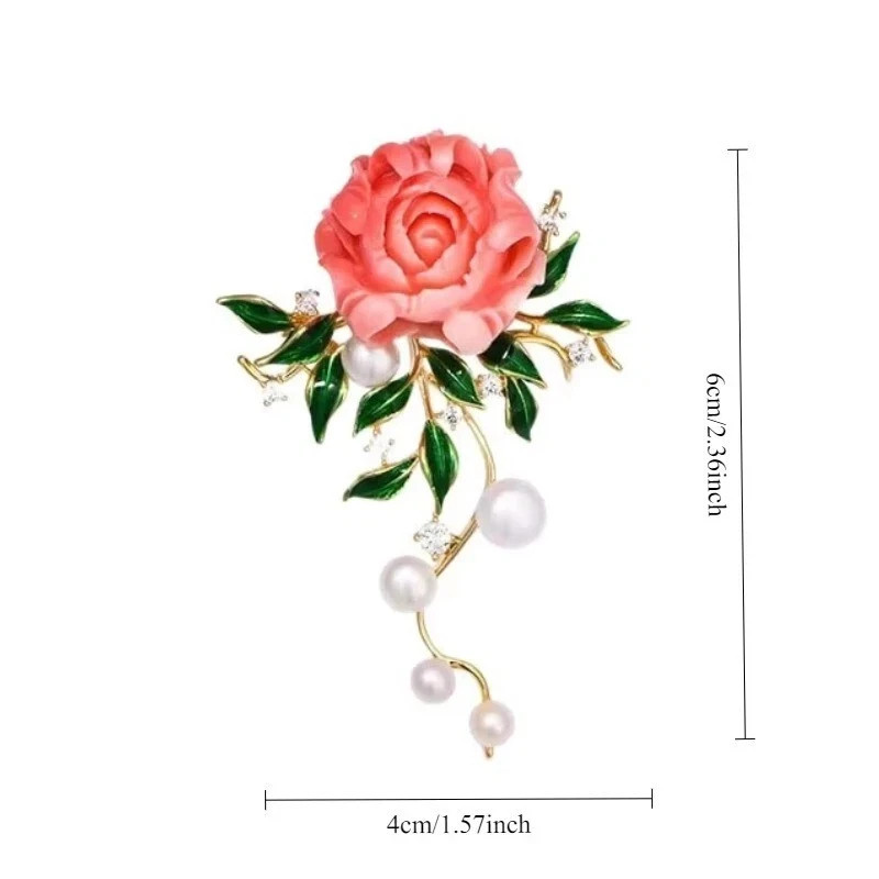 Elegant Rose Flower Brooch Pin for Women New Faux Pearl Fashion Gift Jewelry