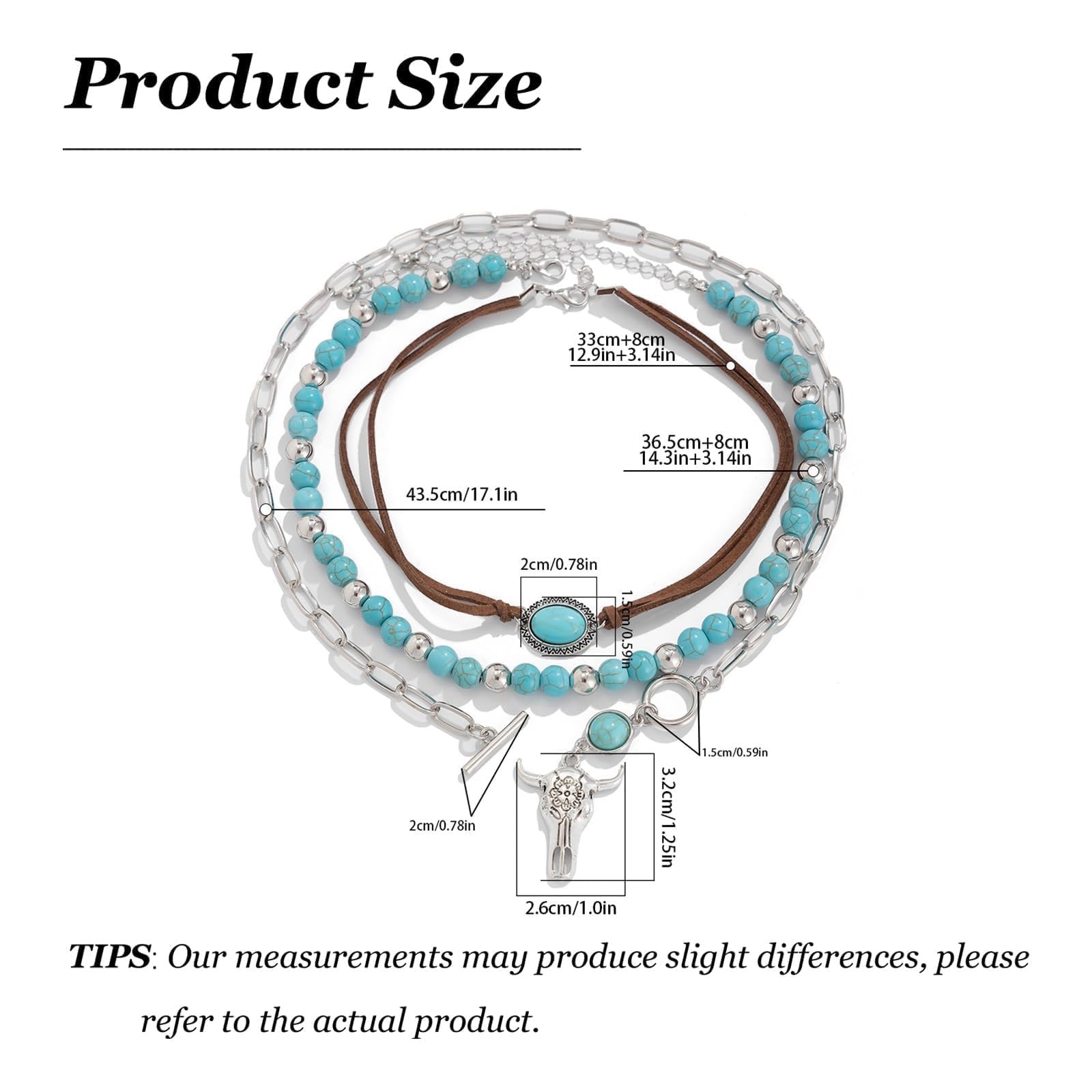 Western Cowgirl Turquoise Layered Necklace for Women Rodeo Chic Jewelry Gift
