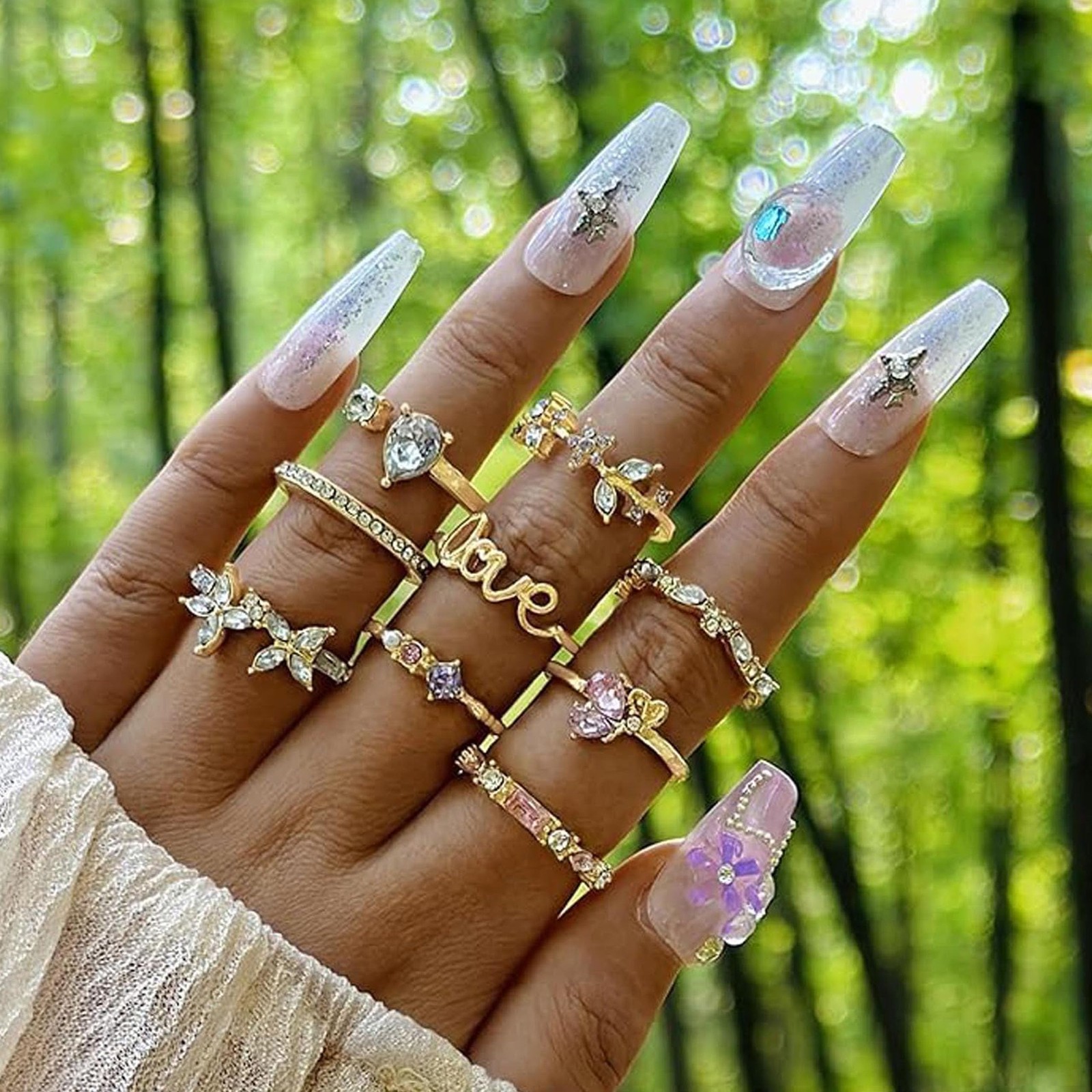 Gold Rings for Women Stackable Adjustable Love Moon Star Ring Set Non Tarnish…
