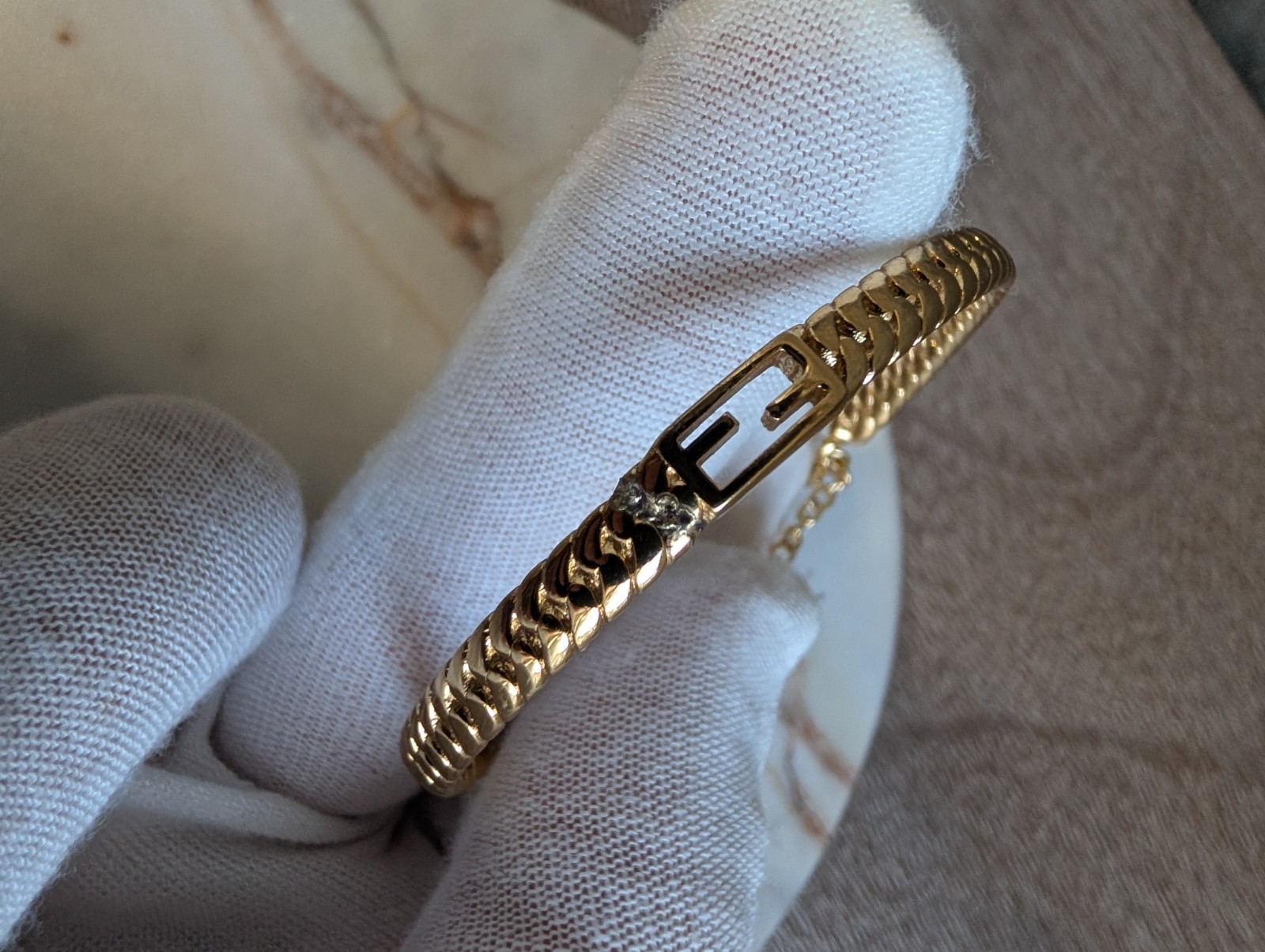 Vintage Fendi Gold-Plated “FF” Logo Bangle Bracelet – Repair & Restoration