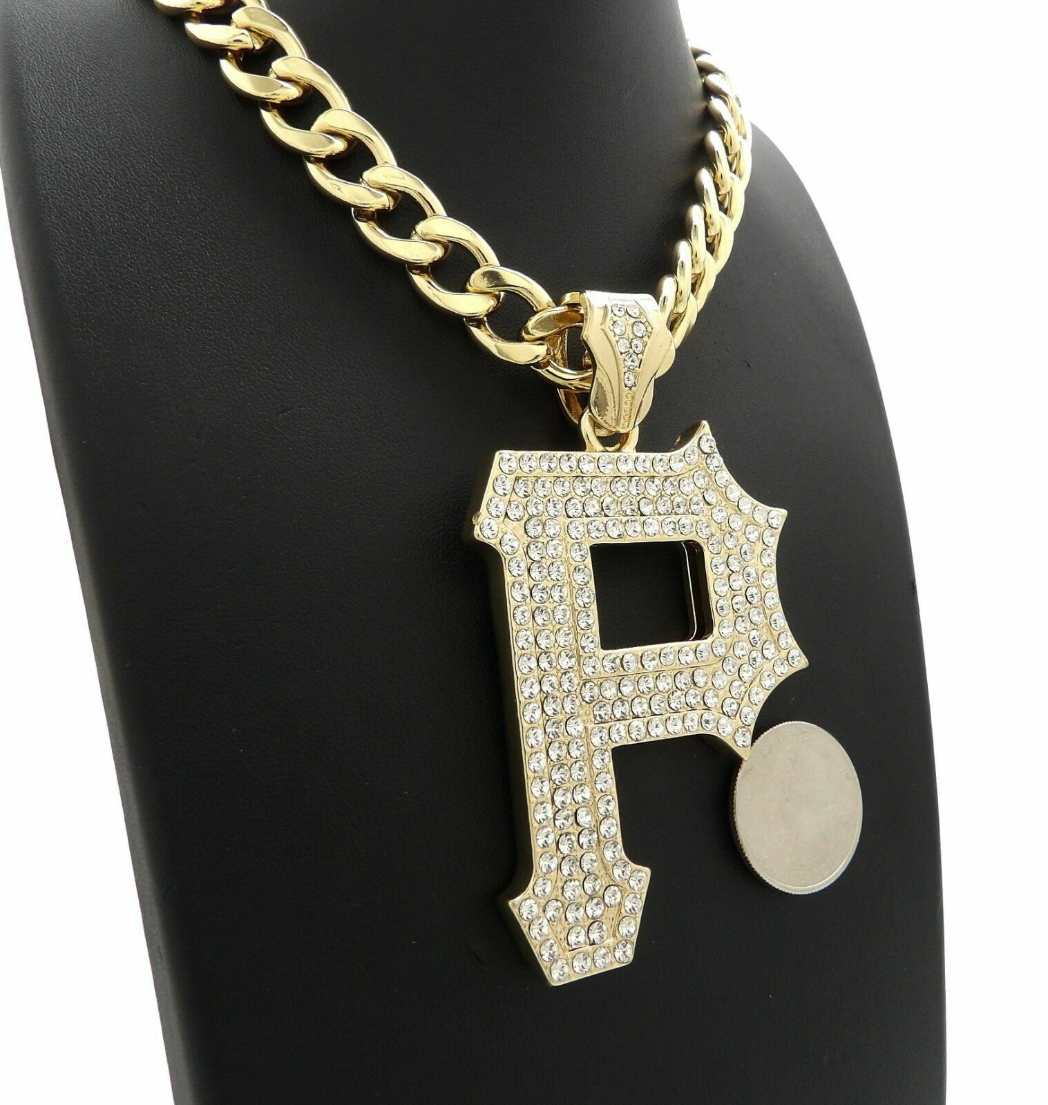 ICED HIP HOP PITTSBURGH P PENDANT & 11mm 20″ CUBAN CHOKER CHAIN FASHION NECKLACE
