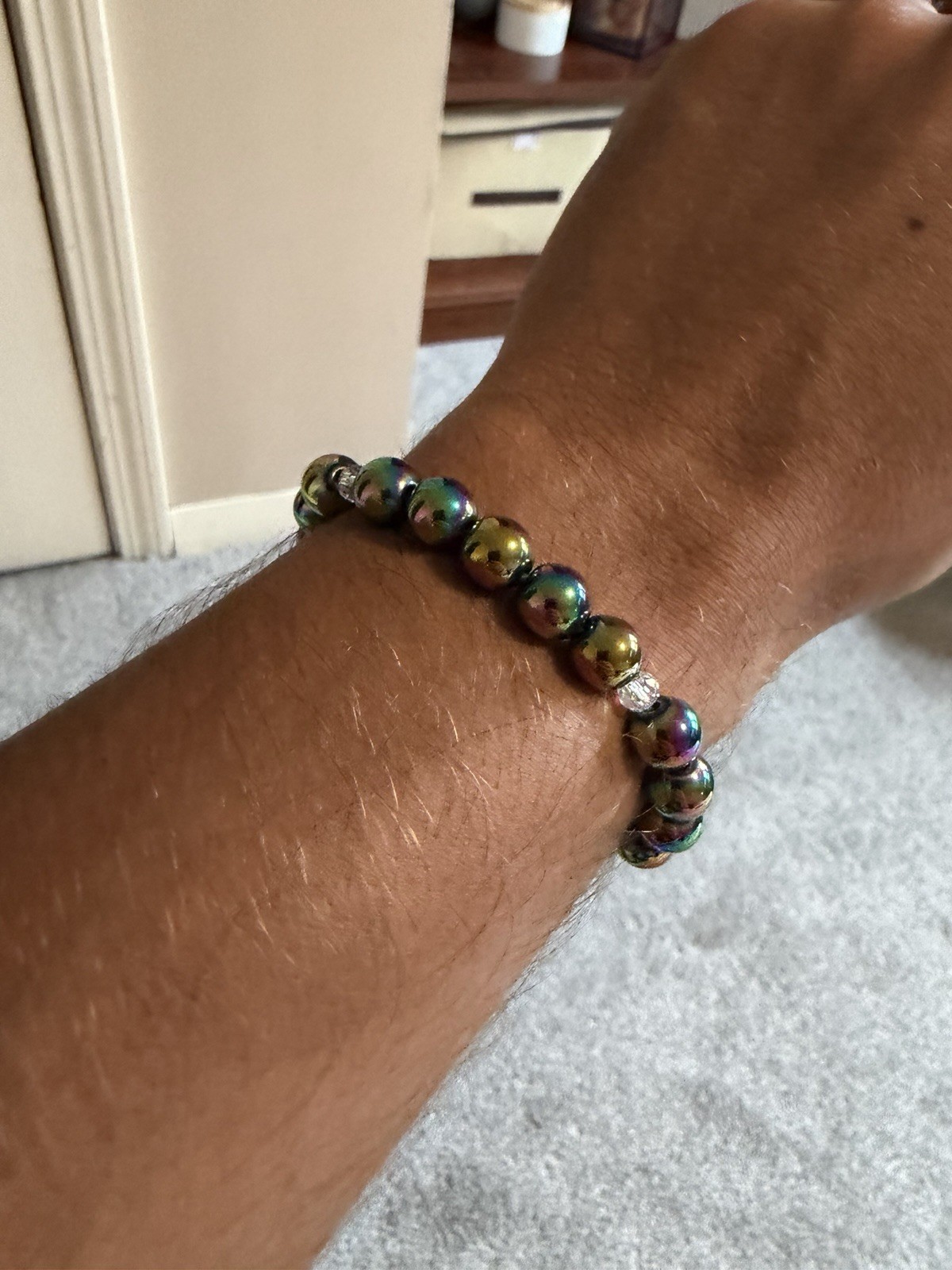 Rainbow Hematite Crystal Bead Bracelet