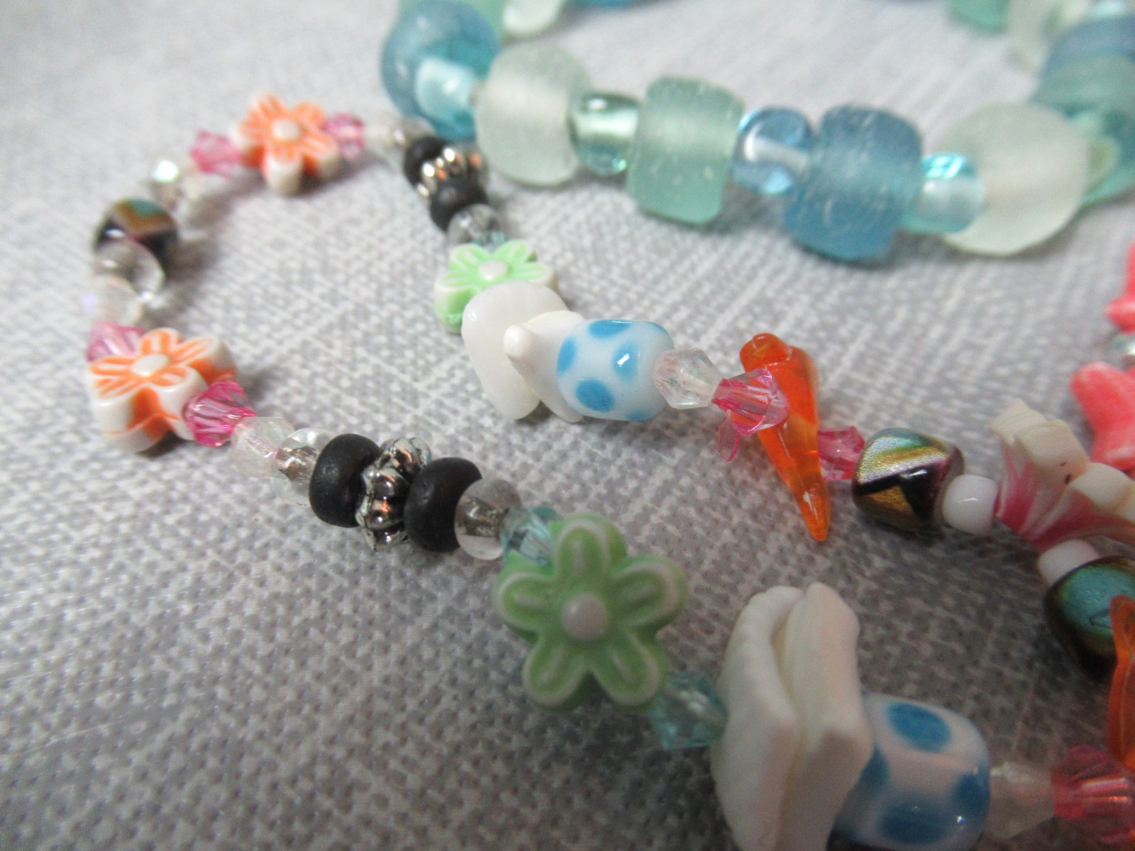 3 Summer Time Stretch Bracelets – Blue Sea Glass, Beads & Starfish – 30 g5 sb