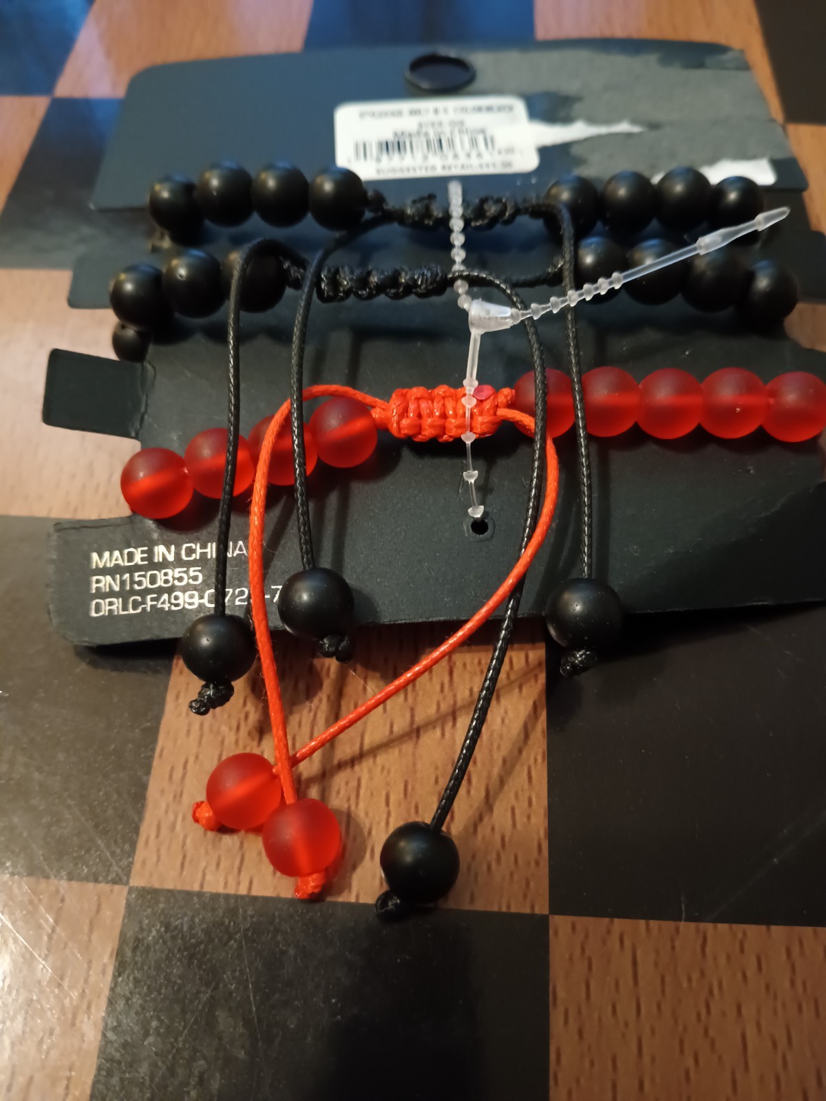Rebel Hero 3pc Black/Red Beaded Cross Dangle Charm Bracelets, Adjustable Bolo