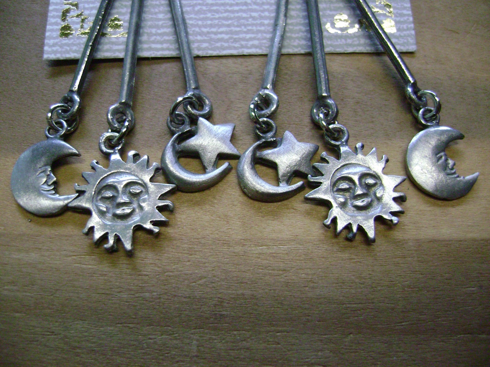 NWT- PEWTER HIPPIE/HOBO DANGLEY STAR, CRESCENT MOON,SUN PIERCED EARRINGS