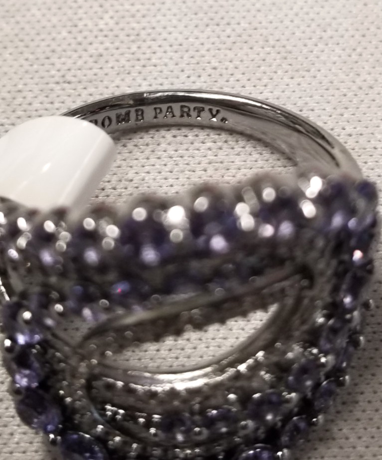 Bomb Party Swirl Purple Cubic Zirconia Hematite Plated Ring sz 8