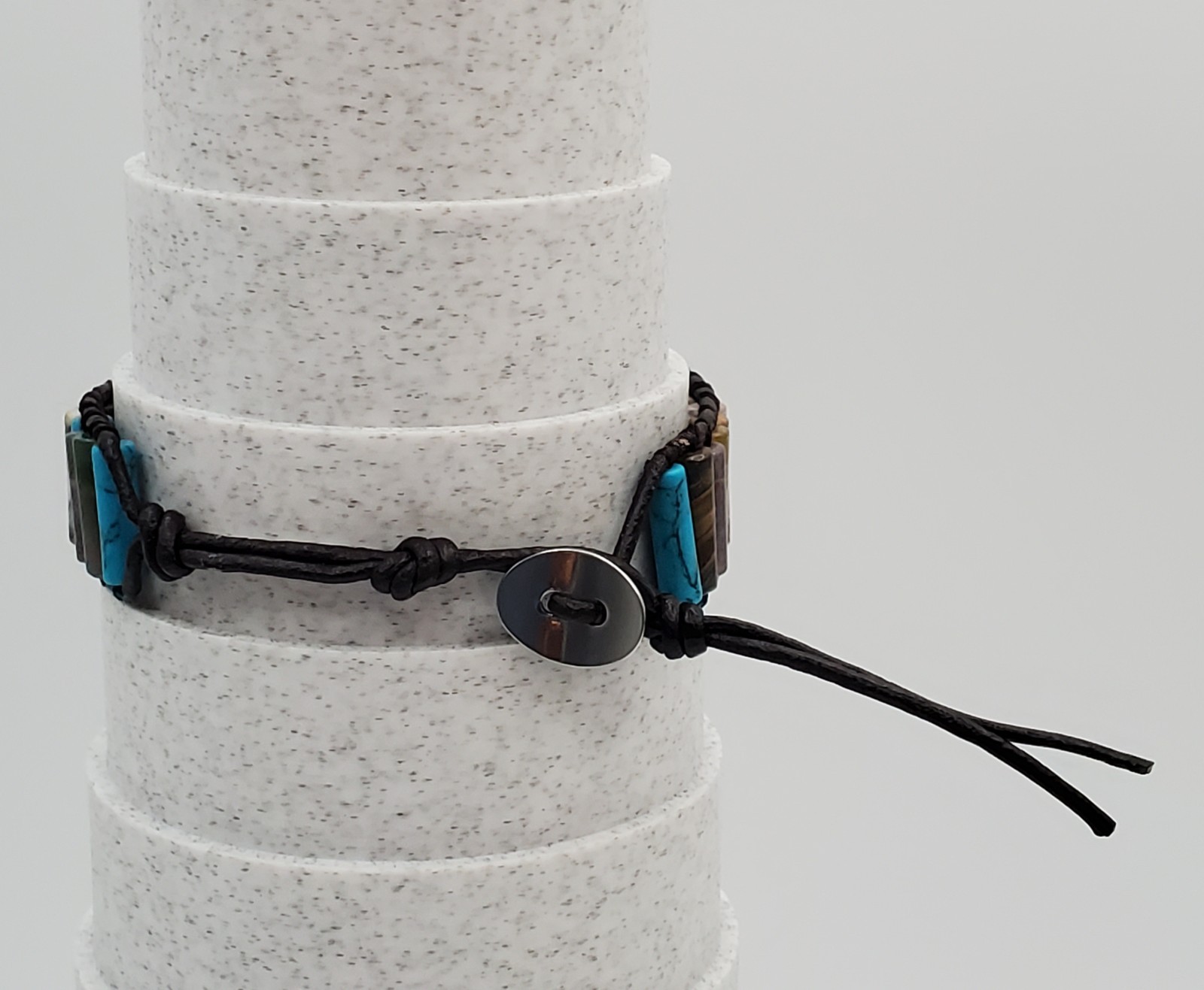 Southwest Stone Leather Wrap Bracelet 7in or 8in Unisex Multicolor Tube Beads