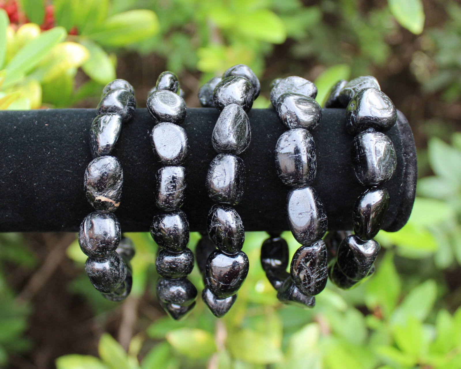 Black Tourmaline Tumbled Gemstone Bracelet 6-8 mm Nuggets (Stretch Bracelet)