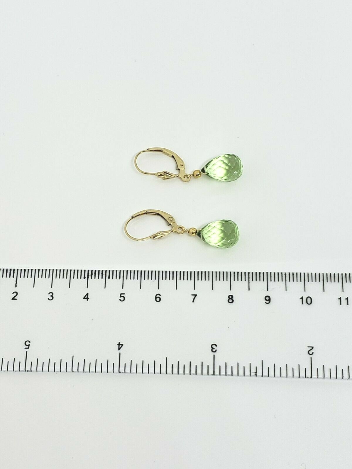 14k Yellow Gold Filled Faceted Green Amethyst Briolette Drop Dangle Earrings