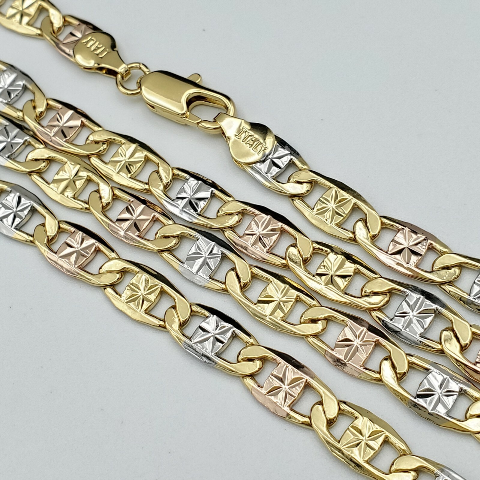 Tri Color Gold Plated Chain Necklace – Mariner Style – 24in Long – 6mm