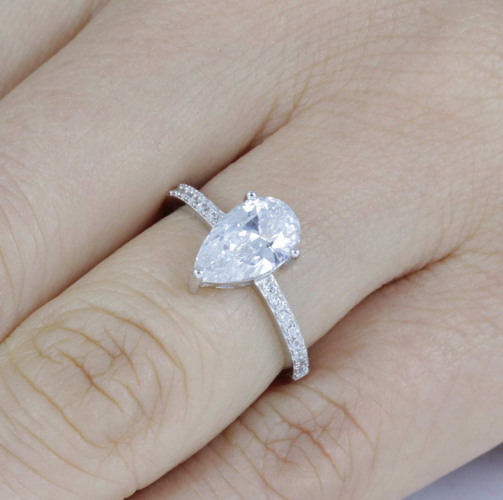 1.75Ct 925 Sterling Silver Pear CZ Engagement Ring Wedding Band Size 5-9 R6905