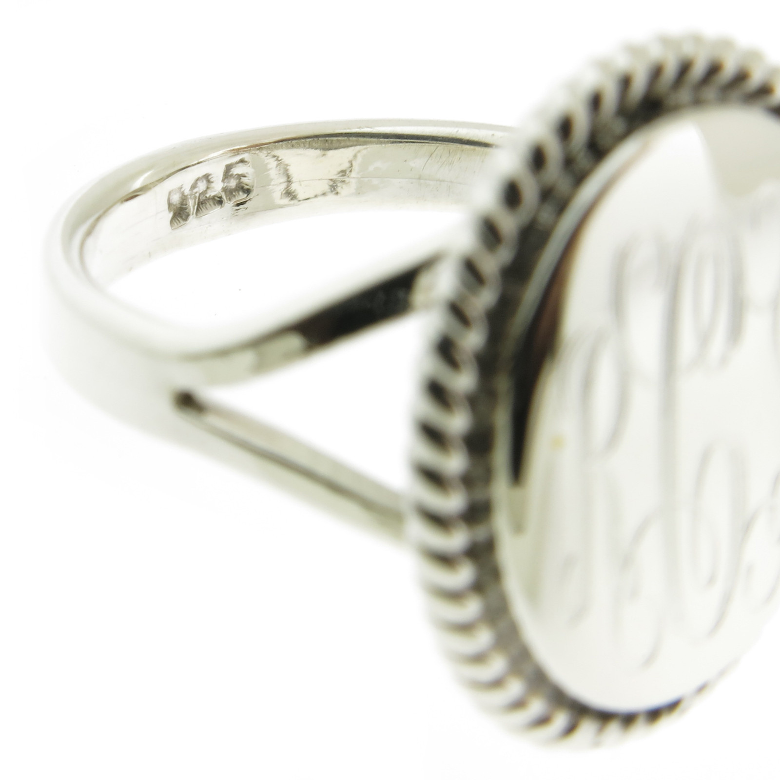925 Sterling Silver High Polished Monogram Oval with Rope Edge Signet Ring