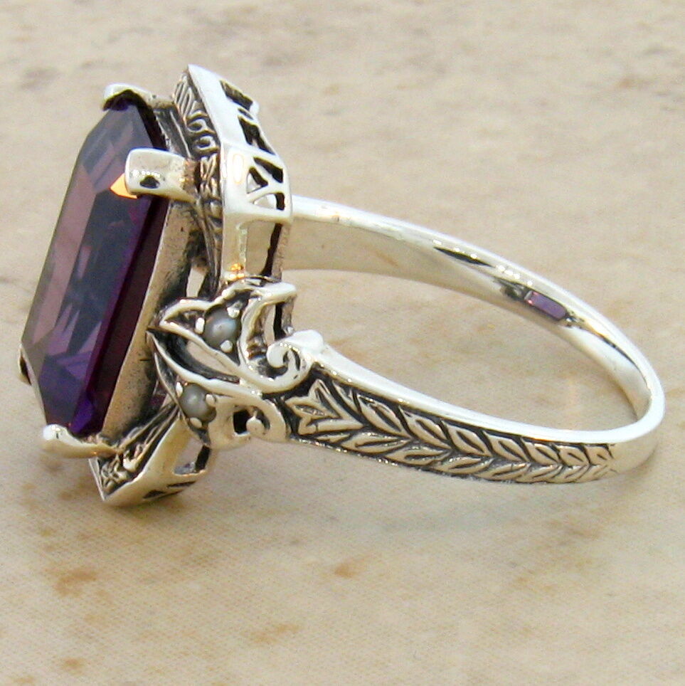 ANTIQUE STYLE 925 SILVER 5 CT COLOR CHANGING SIMULATED ALEXANDRITE RING 197X