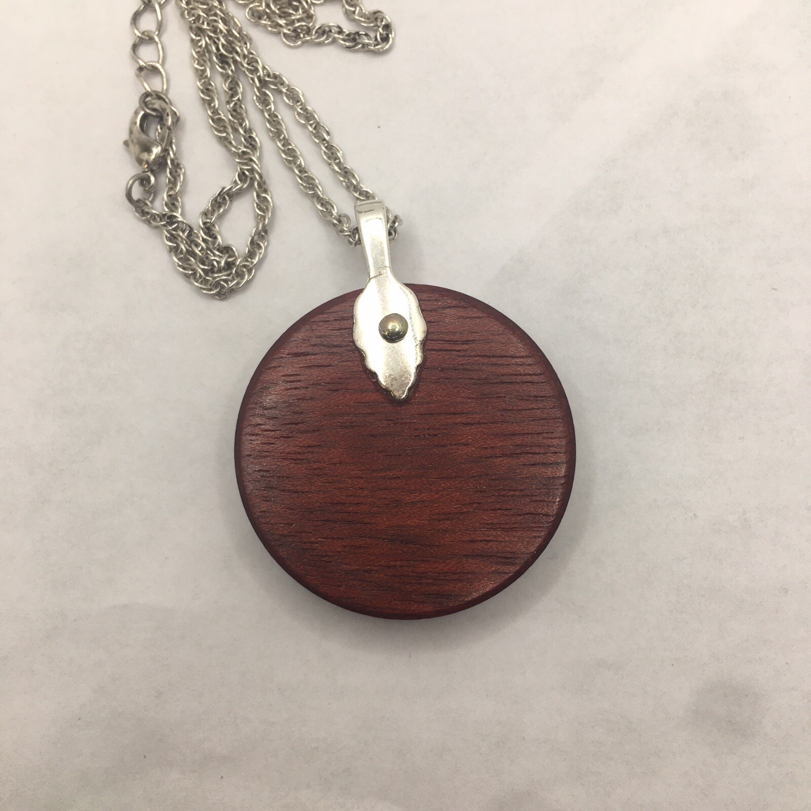 Wood Round Pendant w/ Silver Tone 19in. + 3in. extended Chain – Boho, Natural, 