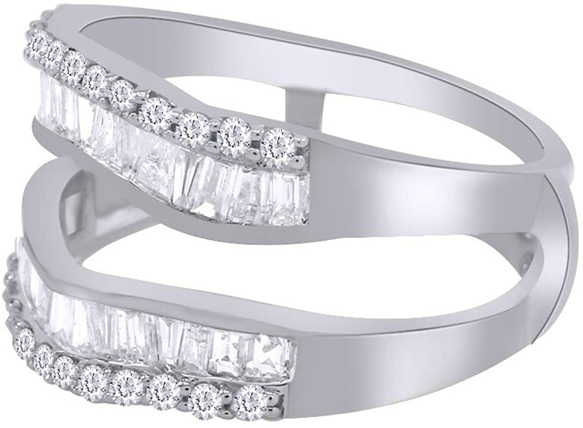 1.00 Ct. Baguette and Round Contour Ring Jacket Enhancer in Sterling Silver