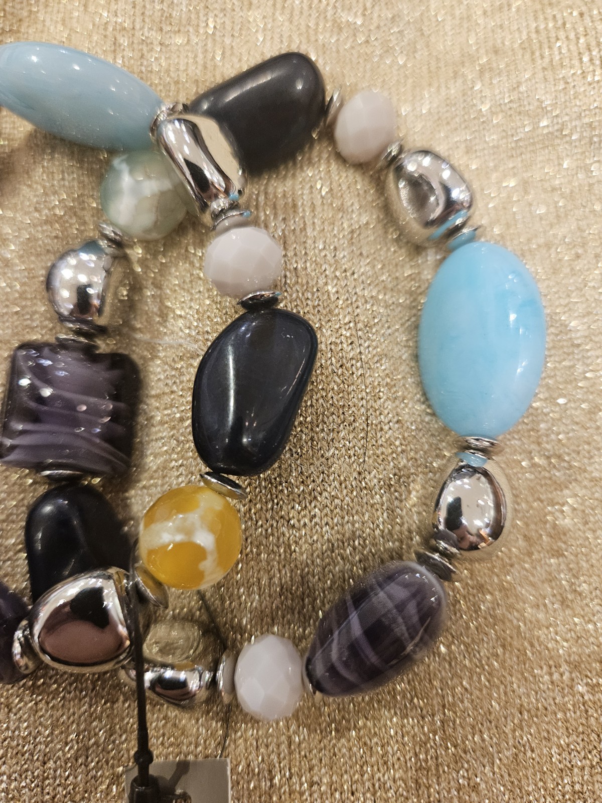 Chico’s Stretch Multi Bead Bracelet NWT Silver Tone Adjustable