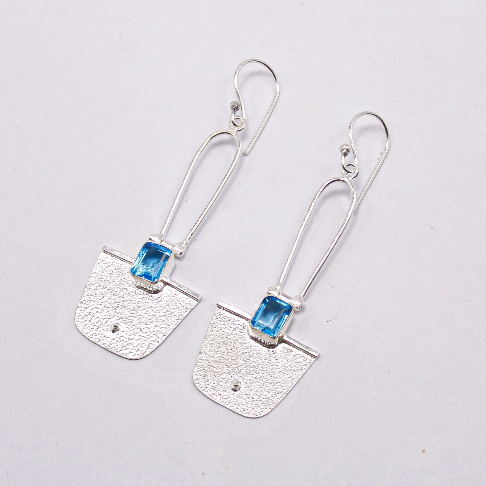 Swiss Blue Topaz Gemstone 925 Silver Jewelry Handmade Dangle Earrings 2.2″ Gift