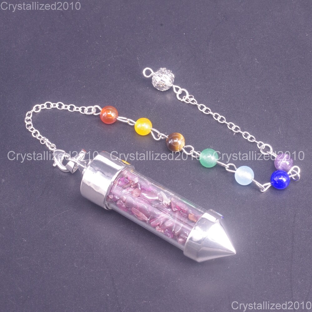 Natural Gemstones Wishing Pendulum Pointed Reiki Chakra Chip Beads Pendant
