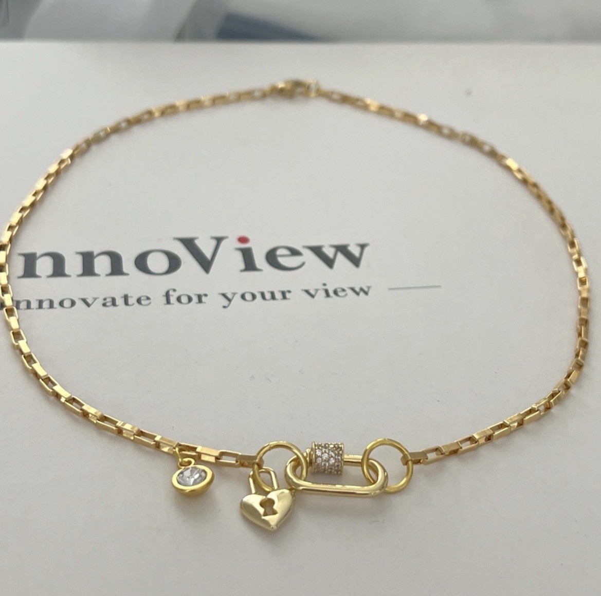18K Gold Plated Locked Heart Carabiner Necklace Titanium Steal Womens Jewelry