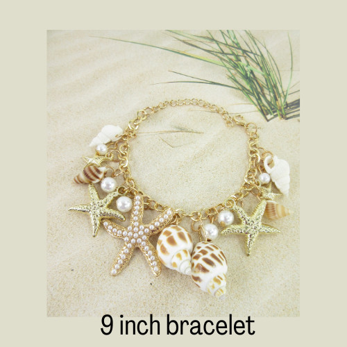 Starfish Seashell Bracelet Pearls Nautical Statement Jewelry Beach Charms NEW