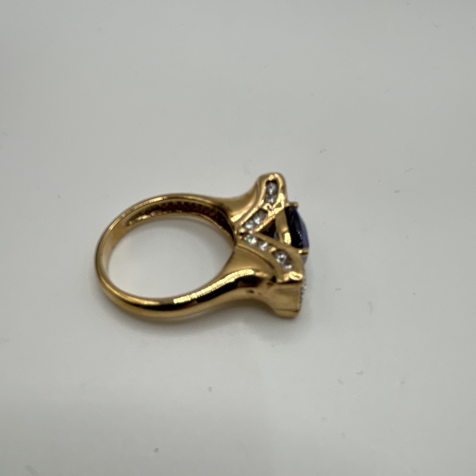 Ring Sterling Silver Gold Plated Blue Tanzanite 9.75mm