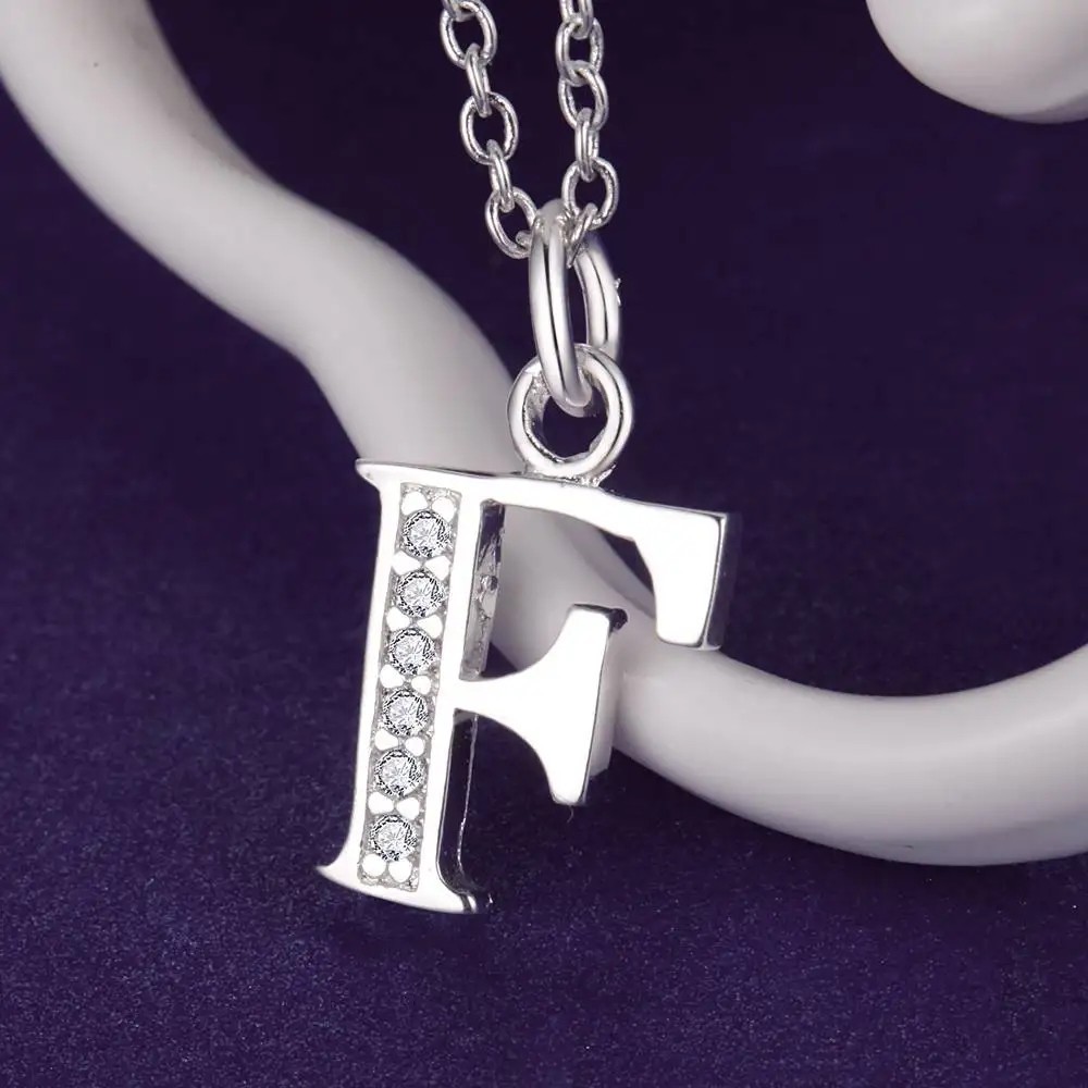 925 Sterling Silver Initial A-Z Letter Pendant Necklace CZ Personalized 18″ N162