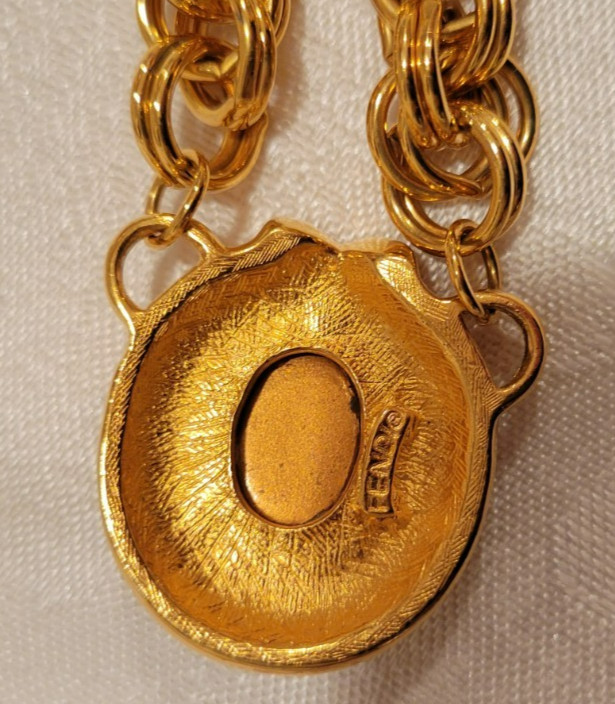 MINT Fendi Gold Plate Logo Necklace Milky Quartz Gripoix/Clip Earrings VTG